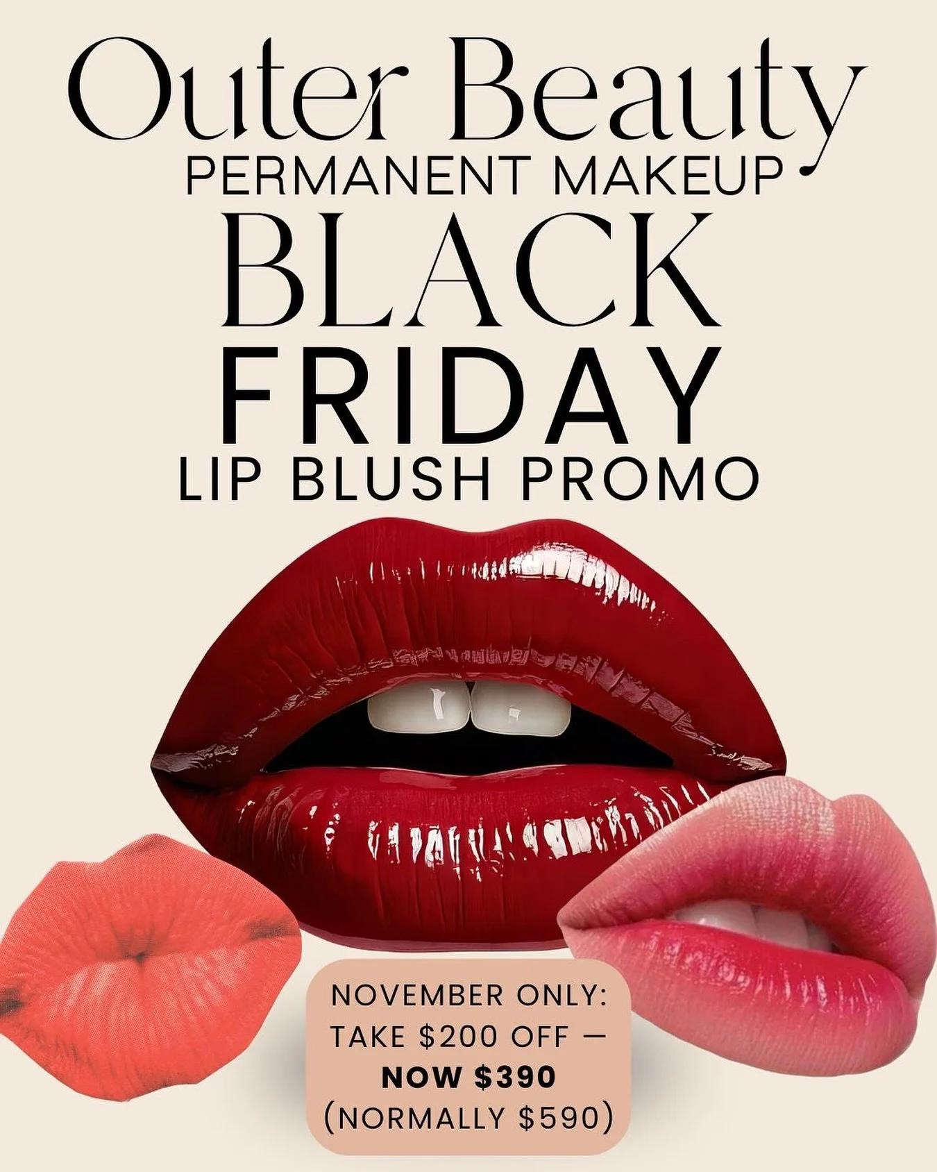 Black Friday Exclusive🖤

For the month of November, enjoy $200 off Lip Blushing &mdash; normally $590, now $390!! Discount will be applied at your appointment. 

With over five years of experience specializing in lips, I take pride in delivering sof