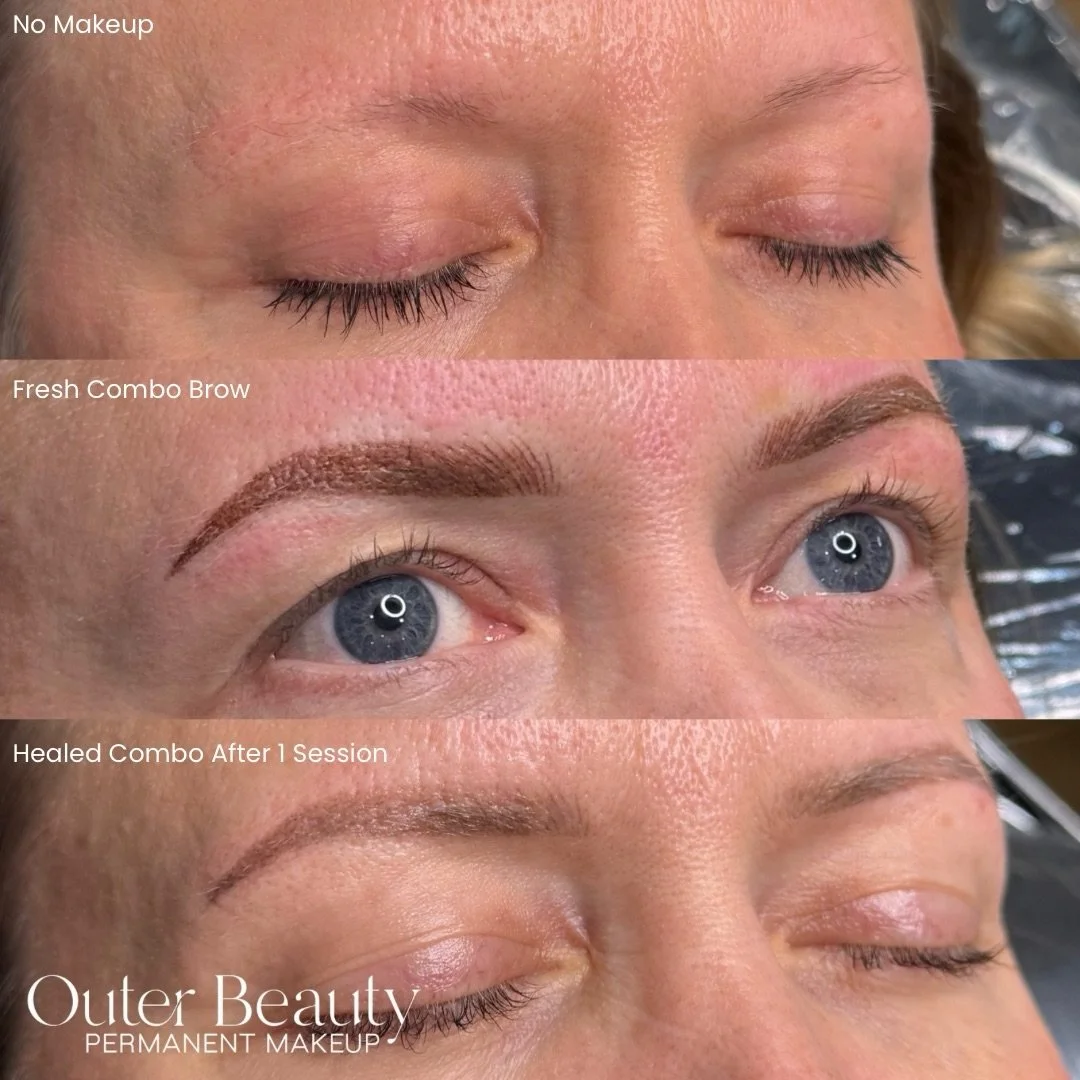 The perfect blonde brow 😍 Combo healed after 1 session! So full, but still soft and natural 🥰❤️ only two appts left before Christmas! Then I&rsquo;m out of office until January 5 🎄 

#combobrows #permanentmakeupartist #nanobrows #minneapolistattoo