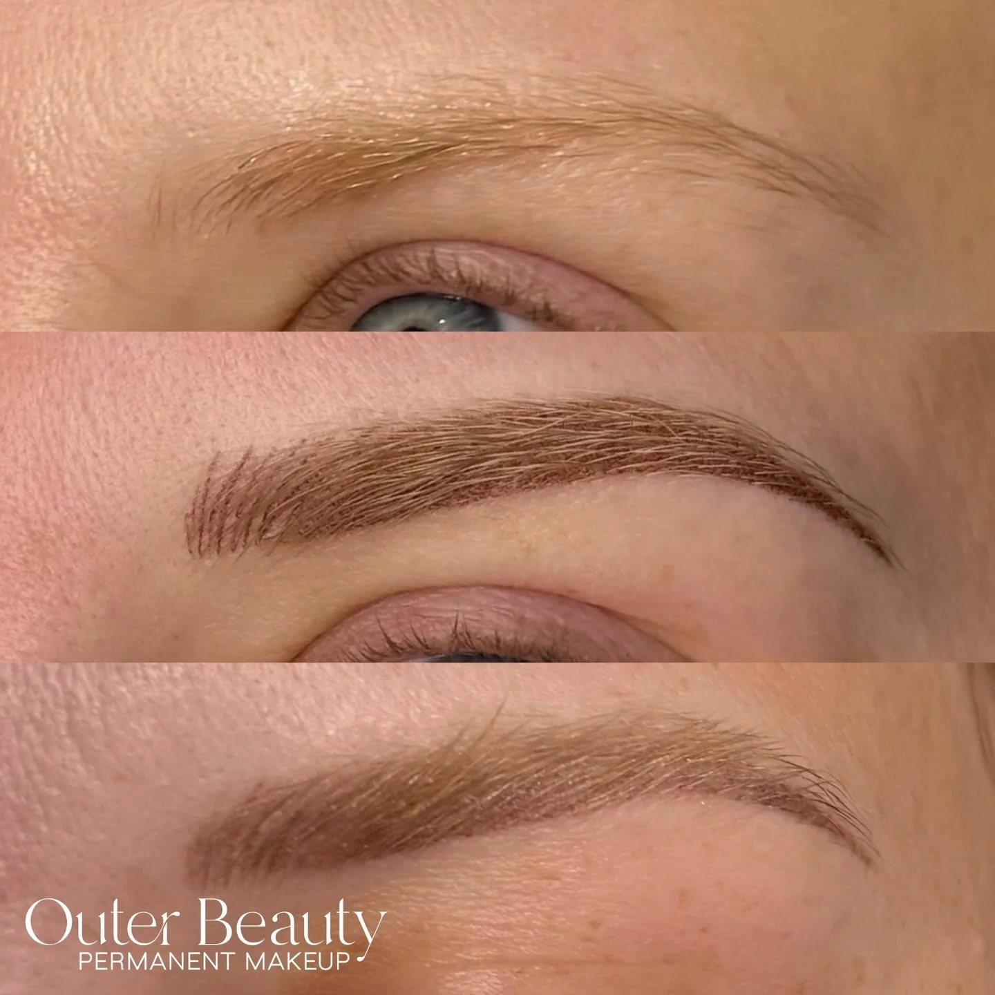 Before ➡️ fresh combo brows ➡️ healed combo brows on this pretty red head! 

This is a perfect example of how sometimes lighter hair can make the dark-enough tattoo look lighter, but a tint or brow gel will make all the difference! Also lovee the cri