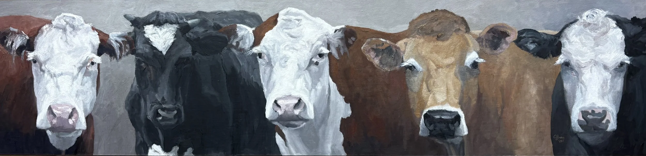 Cows 8 7/8 x 40 3/4 oil $1575 (framed)