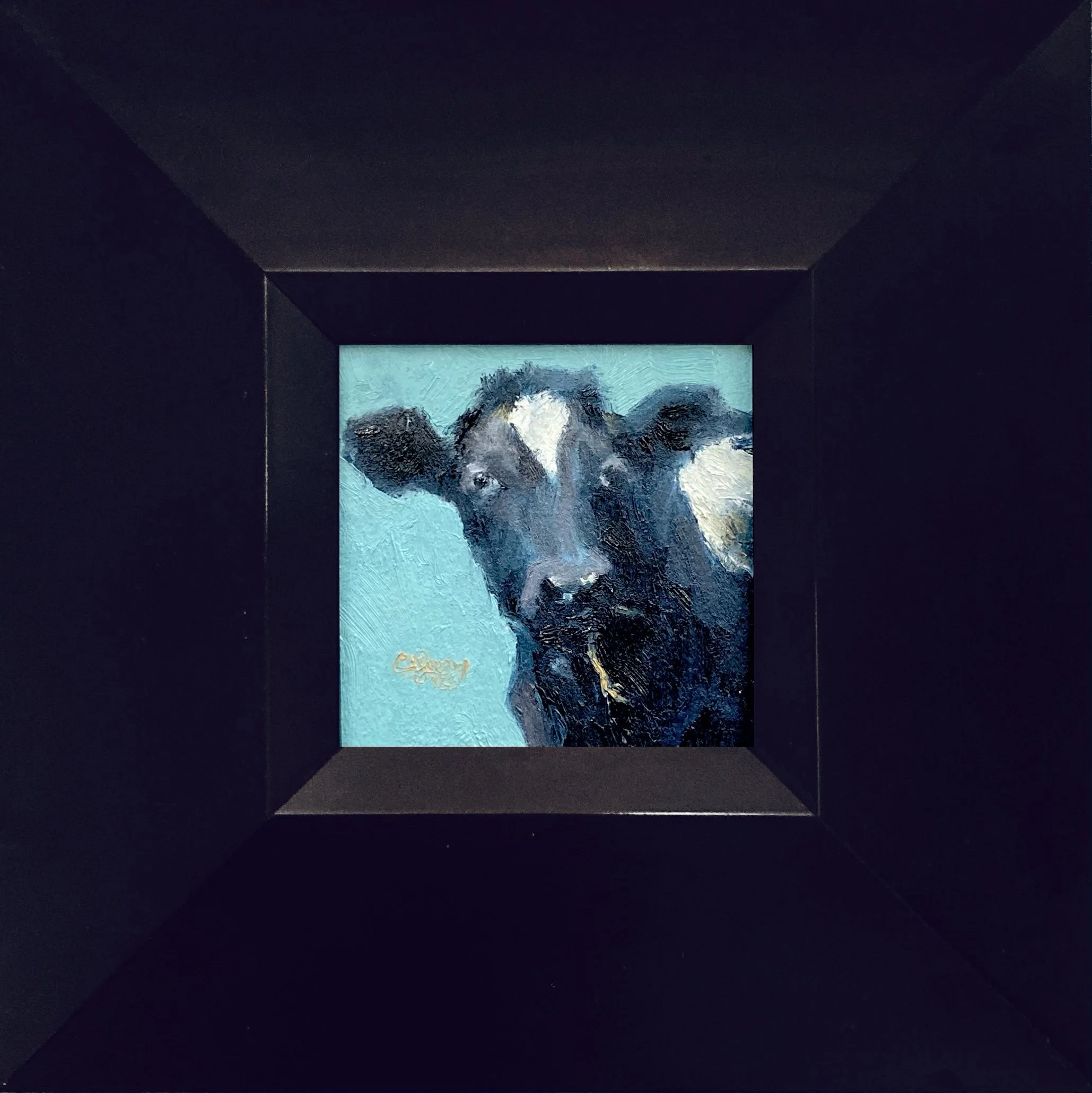 mini moo 3x3 oil $250 (framed)