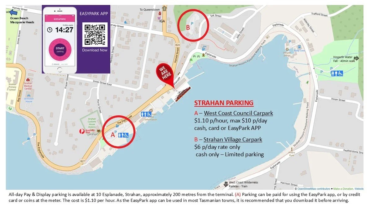 Parking & toilet map for cruises in Strahan
