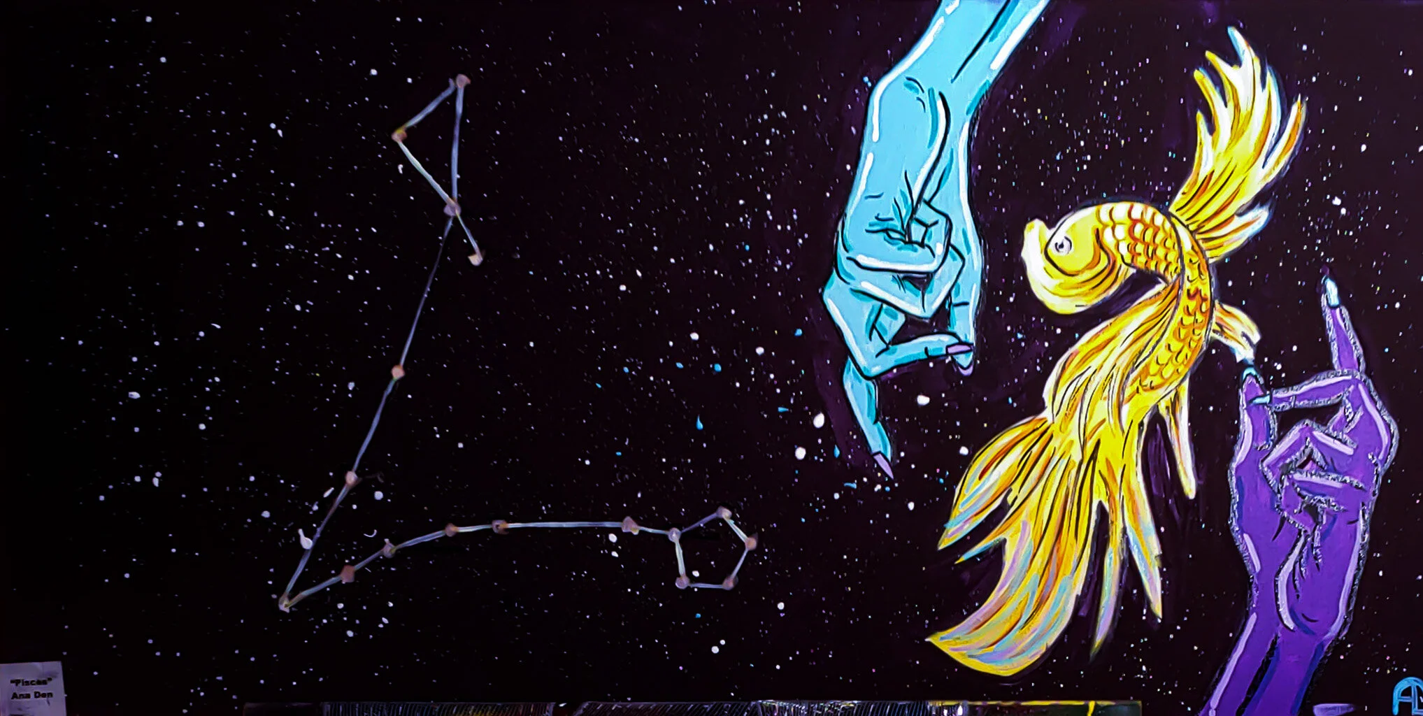 'Pisces"
Sold
Acrylic on canvas
18x36 inch
Print on paper 12x7 inch ( comes on mat board) 60$
