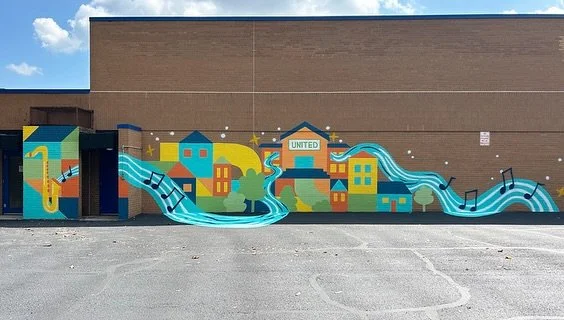&ldquo;Jazz River&rdquo; is my latest mural commissioned by @unitedschoolscolumbus 🙌🙌 You can find this one at their United Elementary 17th location, bringing color and vibrancy to the neighborhood!
.
.
.
#mural #muralart #muralartist #muralpaintin