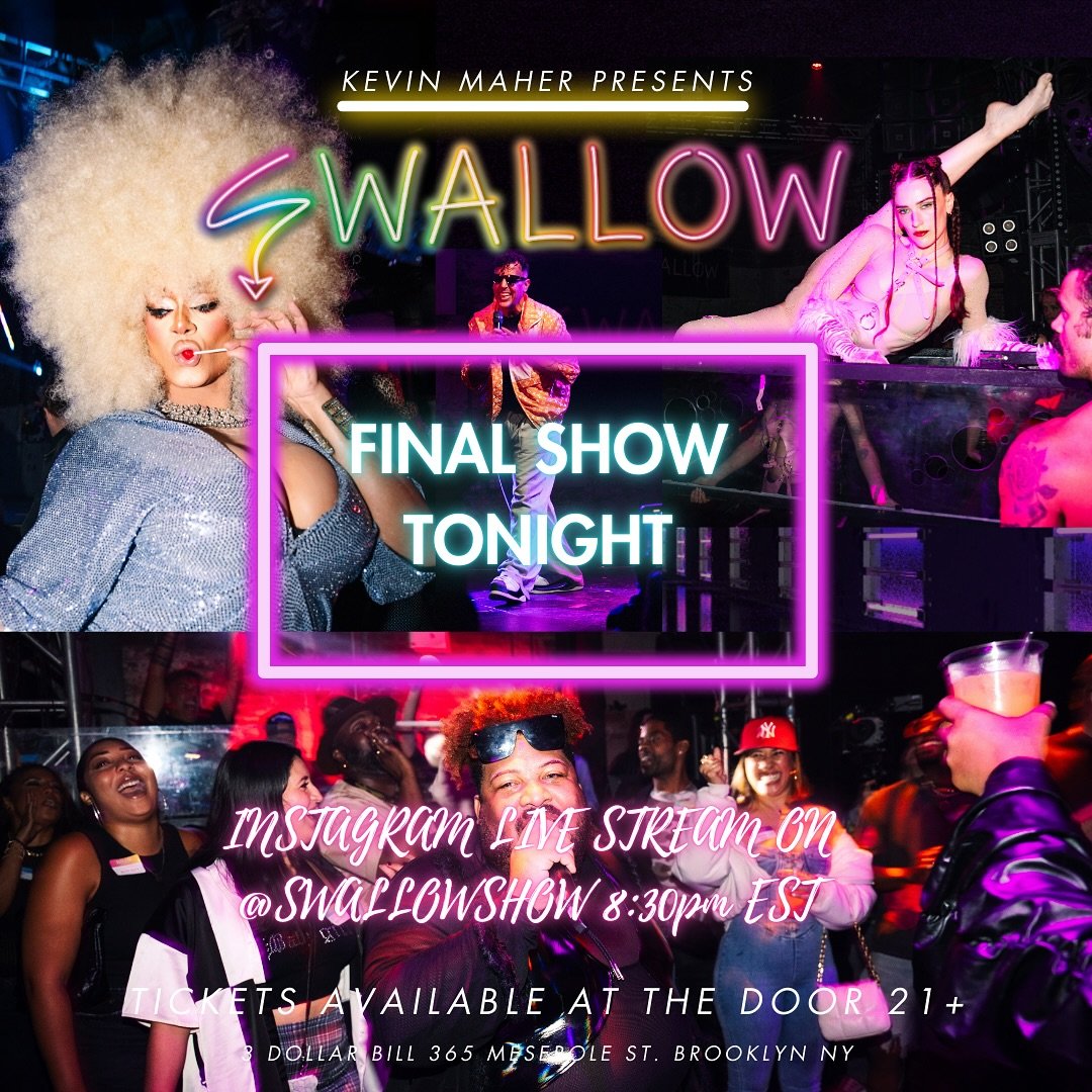 🚨 ATTENTION ALL YOU BEAUTIFUL PEOPLE! Tonight is the finale of SWALLOW NYC! Come play with us one more time! And if you&rsquo;re not in NY, you can live stream it on our page! 🪩🌈💋🤯‼️ 📸 @hanz.a #swallowshow #swallow #nyc #immersive #art #live #p