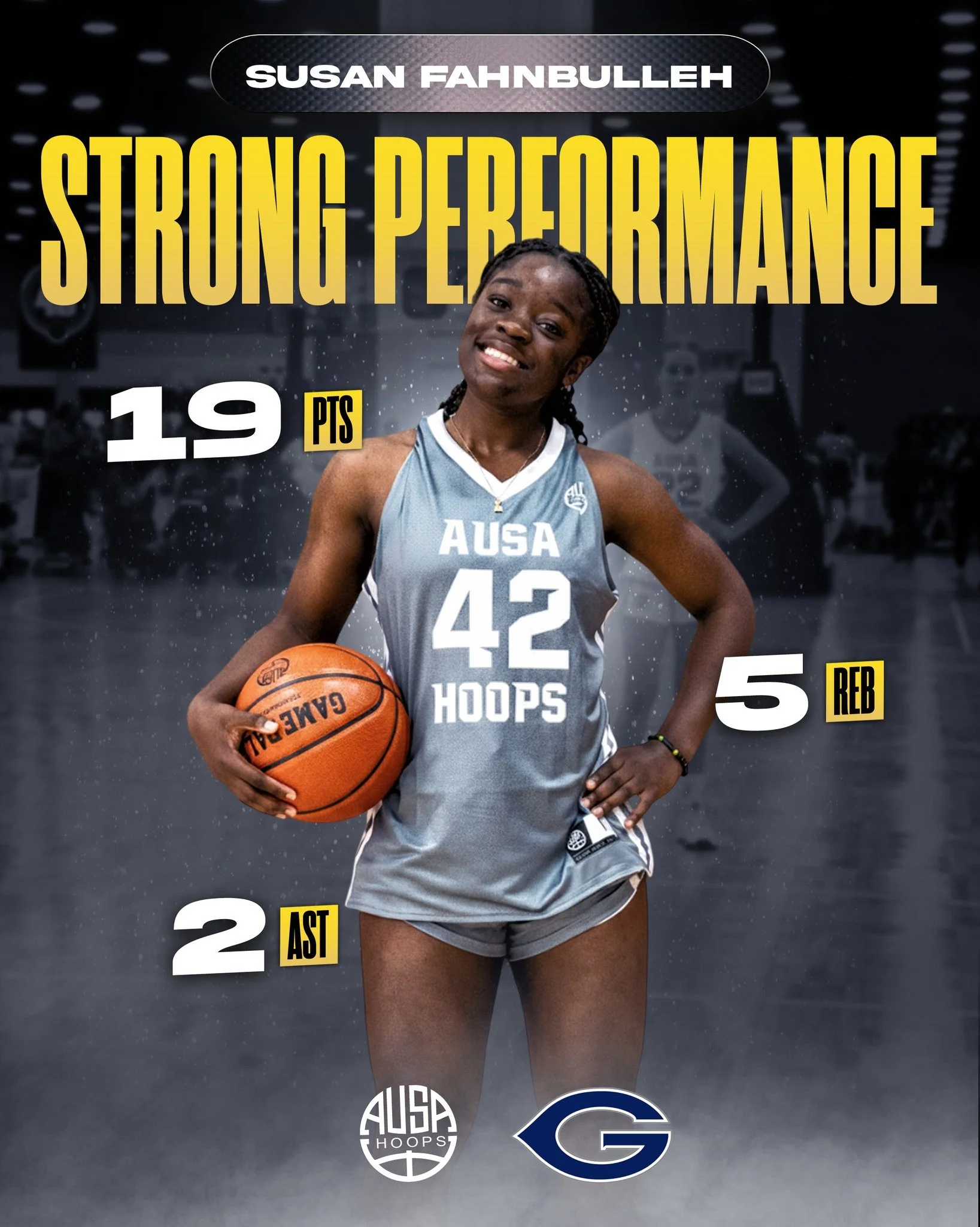 A strong performance from AUSA Hoops alum Susan Fahnbulleh for @graysoncollegewbb, helping secure a hard-fought 62&ndash;54 win over McLennan Community College!

Susan&rsquo;s energy, physicality, and two-way impact were on full display, making key p