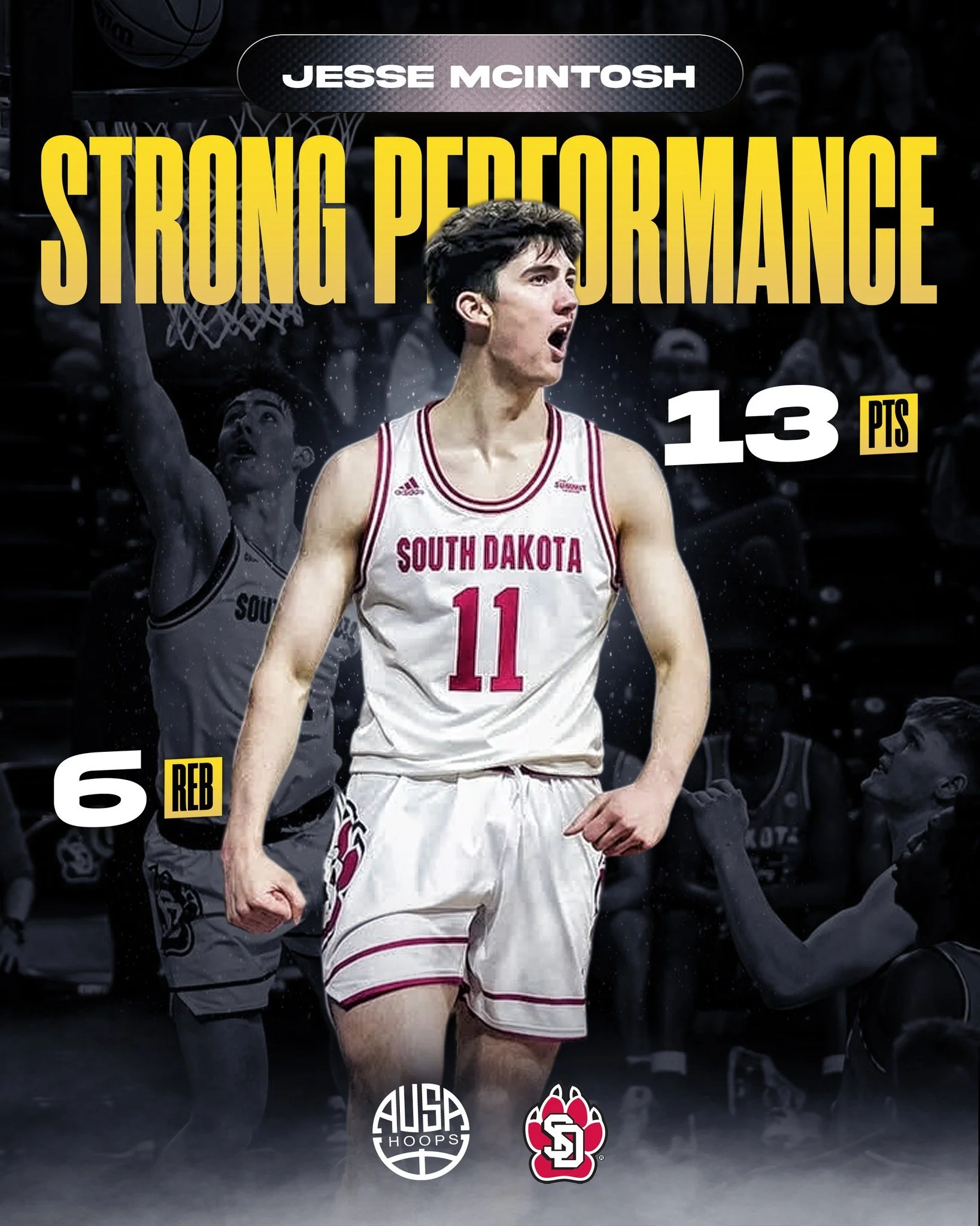 A strong performance from AUSA Hoops alum @jessemc1ntosh for the @sdcoyotesmbb, helping the Coyotes secure a big win over Omaha!

Jesse&rsquo;s energy, toughness, and two-way presence were on display, making key plays and contributing to a composed t