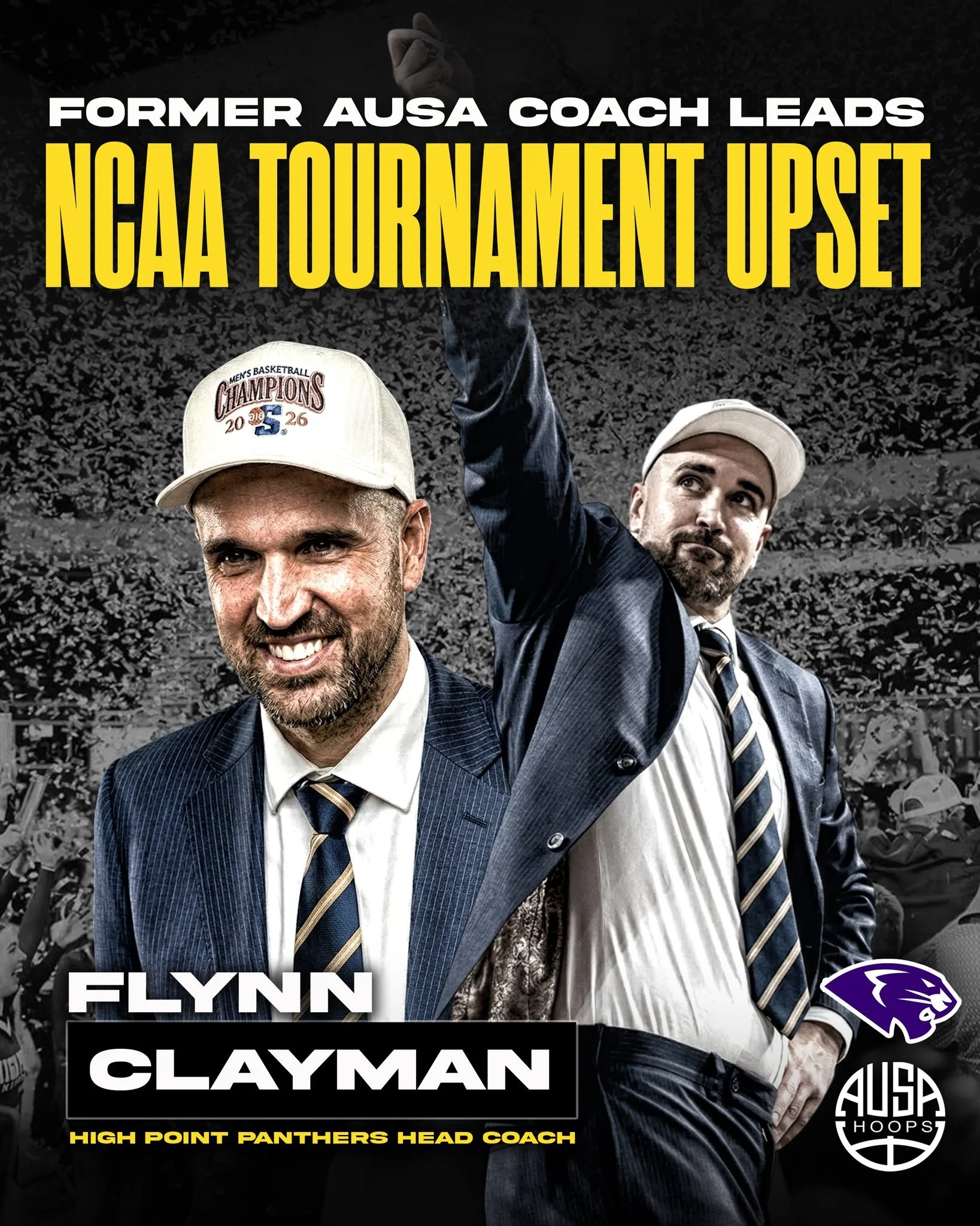 Former AUSA Hoops coach @coachclayman, now Head Coach at @hpu_mbb, is making history on the biggest stage. 🔥

Flynn just led High Point to the program&rsquo;s first-ever NCAA Tournament win in school history, with HPU now advancing in March Madness 