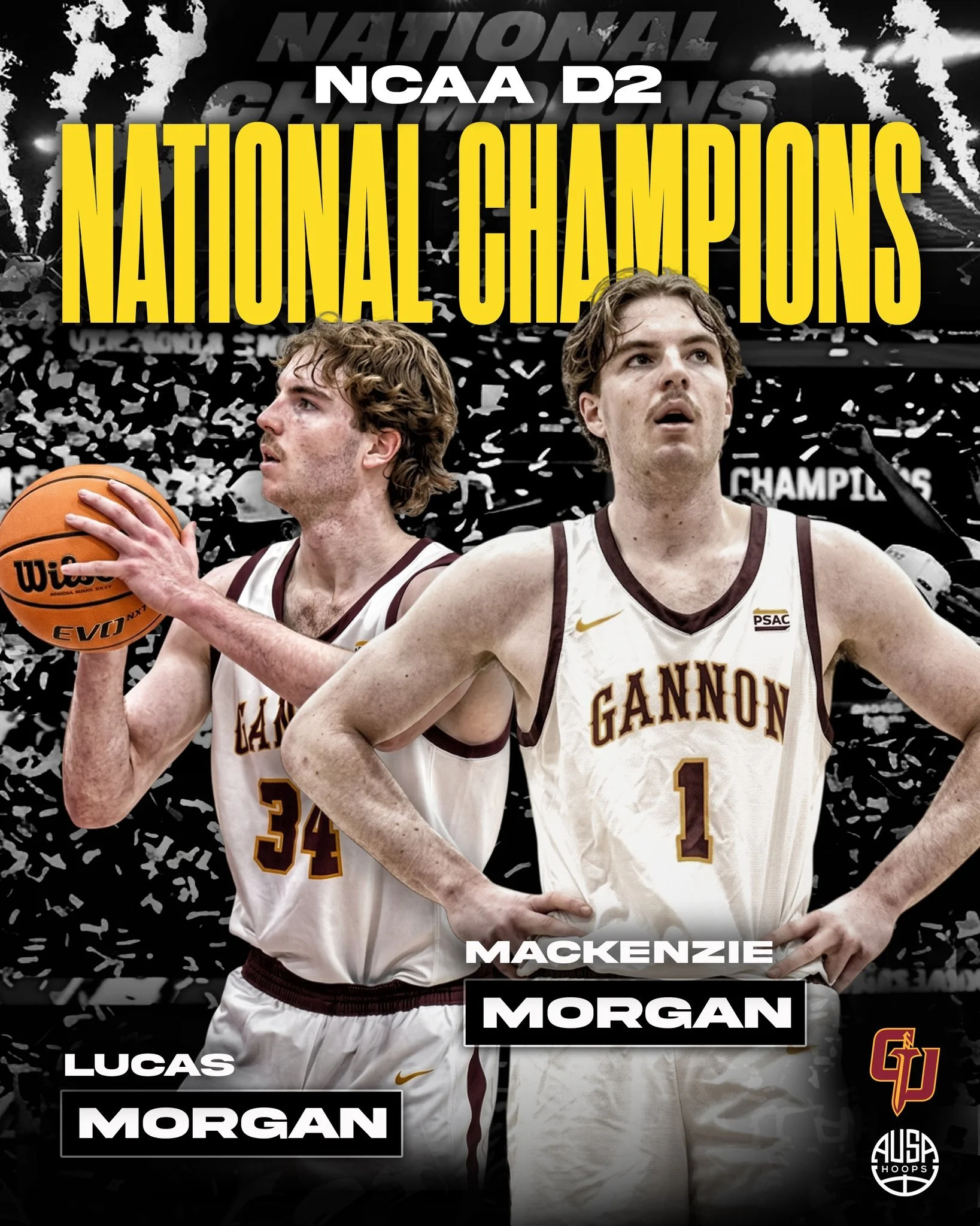 AUSA Hoops alumni @lucasmorgan4 &amp; @mackenzie.morgan11 are NCAA Division II National Champions with @gannon_mbb!

An incredible achievement on the national stage, showcasing their hard work, consistency, and impact throughout the season.

Proud to
