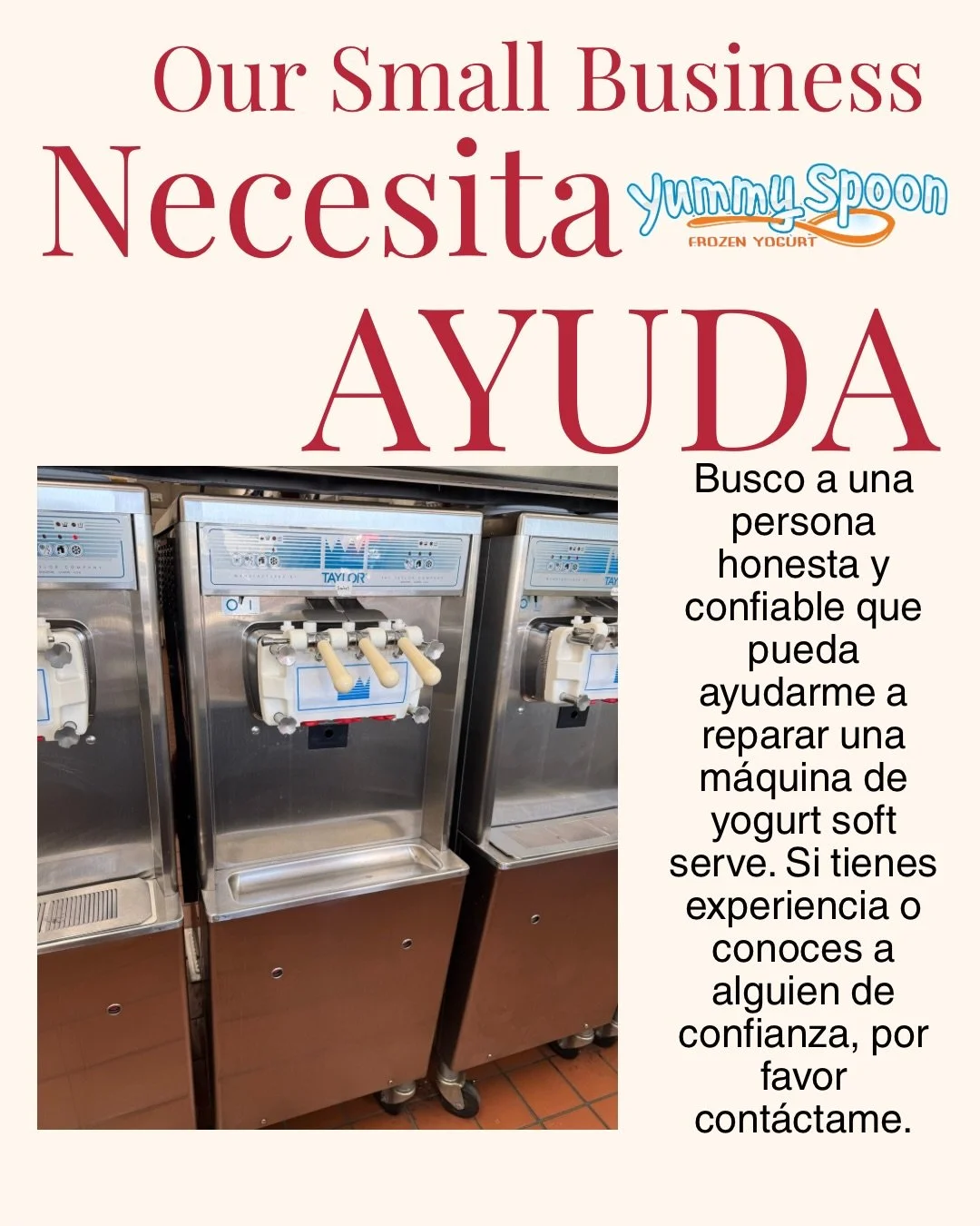 Se descompuso una de nuestras m&aacute;quinas ☹️ y agradecer&iacute;a mucho si t&uacute; sabes arreglarlas y nos puedas ayudar? O conoces a alguien? GRACIAS 🙏🏻
