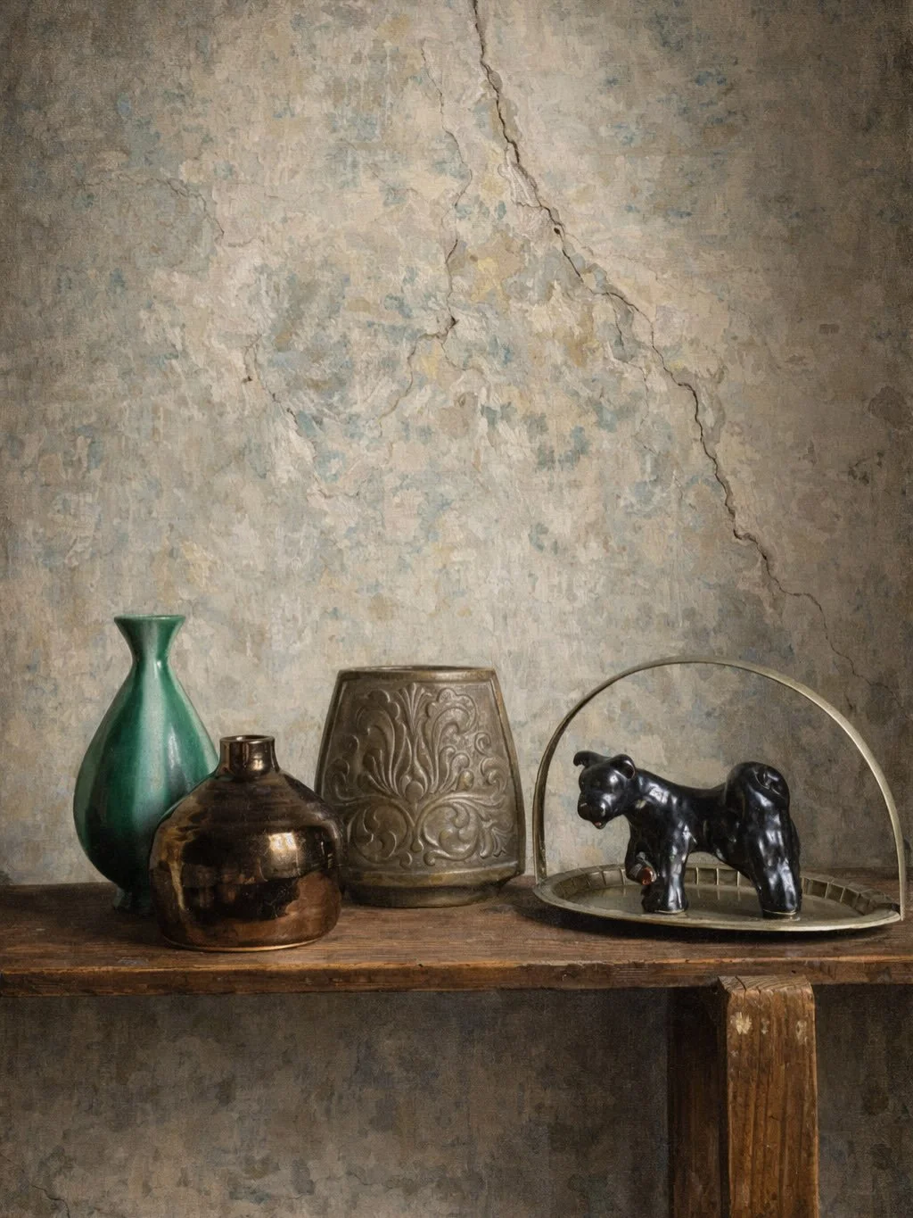 🐕 
Modern bronz szinu keramia vaza, magassaga 13 cm &bull; 4000 ft 
Alpakka talca fogoval, 27x18cm, magassaga 18 cm &bull; 4000 ft
Gorogdinnye szinu Csikos vaza, magassaga 22 cm &bull; 3000 ft
S&ouml;t&eacute;t z&ouml;ldes barn&aacute;s lapos kerami