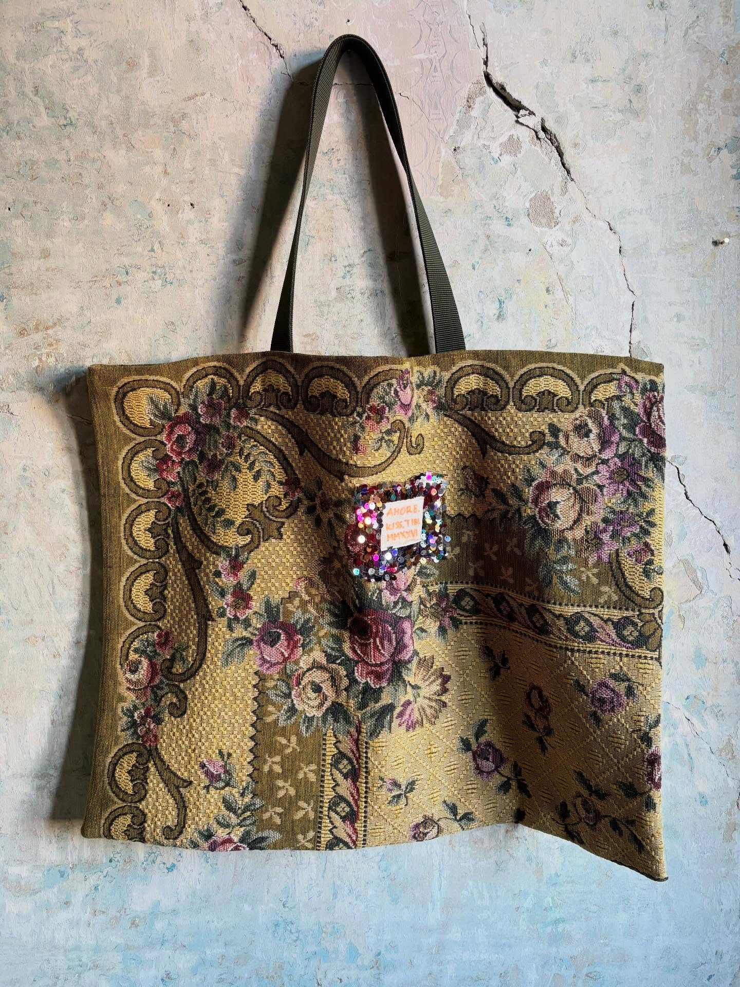 Roses and Sparkles &bull; The vintage textile tote bags are back at amorekisstibi.com
