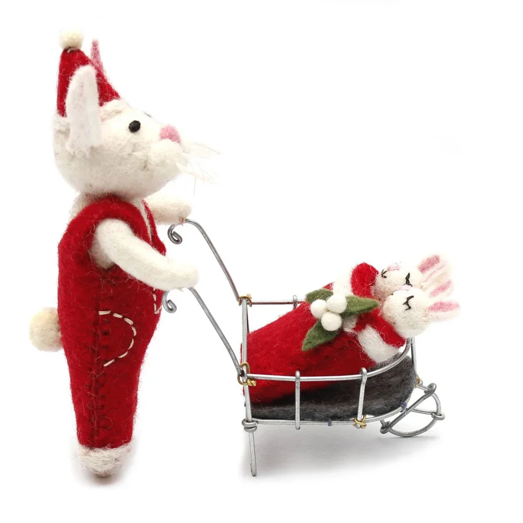 Festive Bunny with Sleeping Babies in Wheelbarrow
