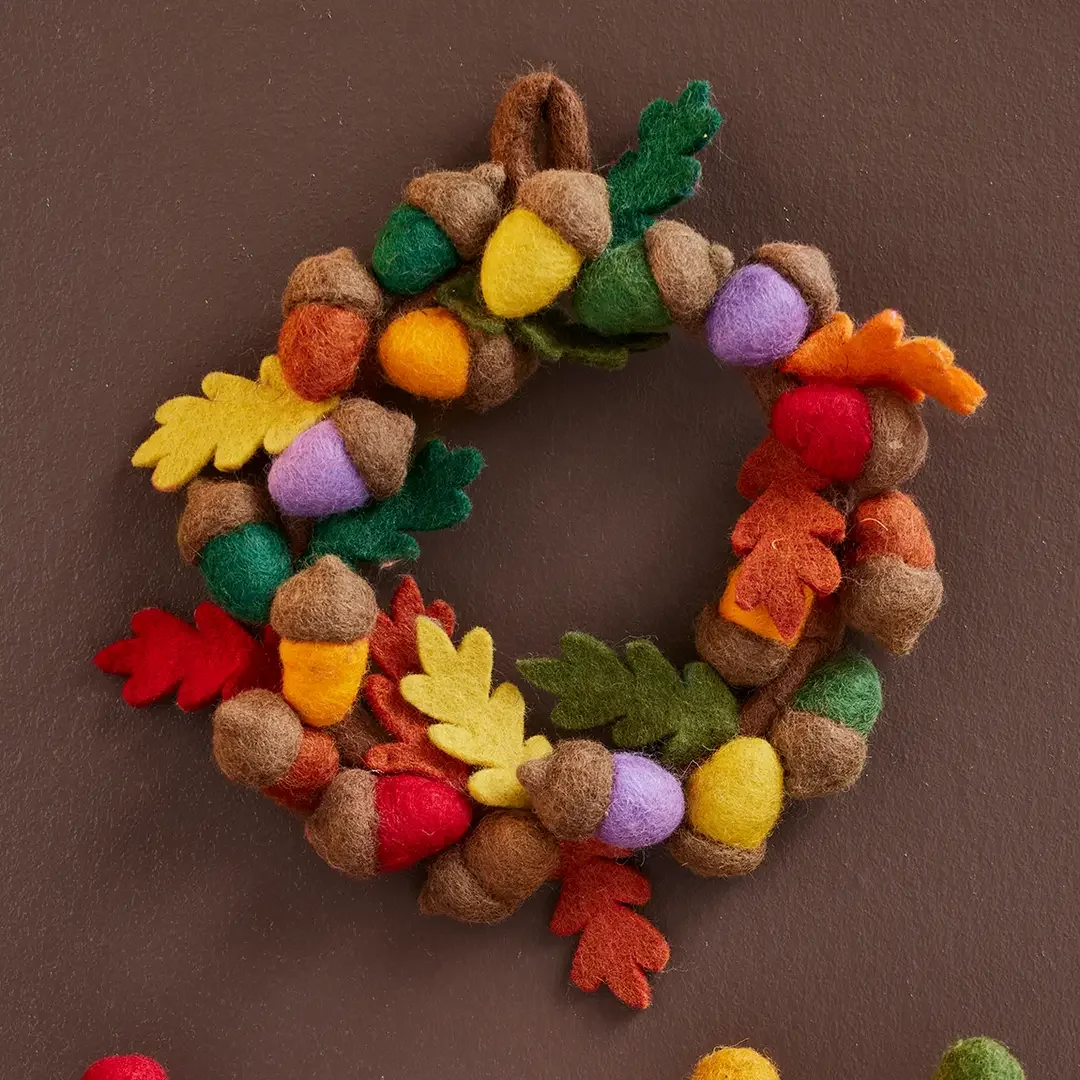 Felt Rainbow Acorn Wreath