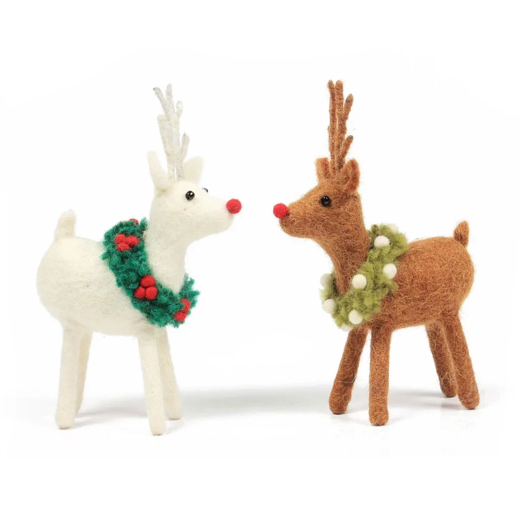 Handmade Festive Felted Reindeer Decorations