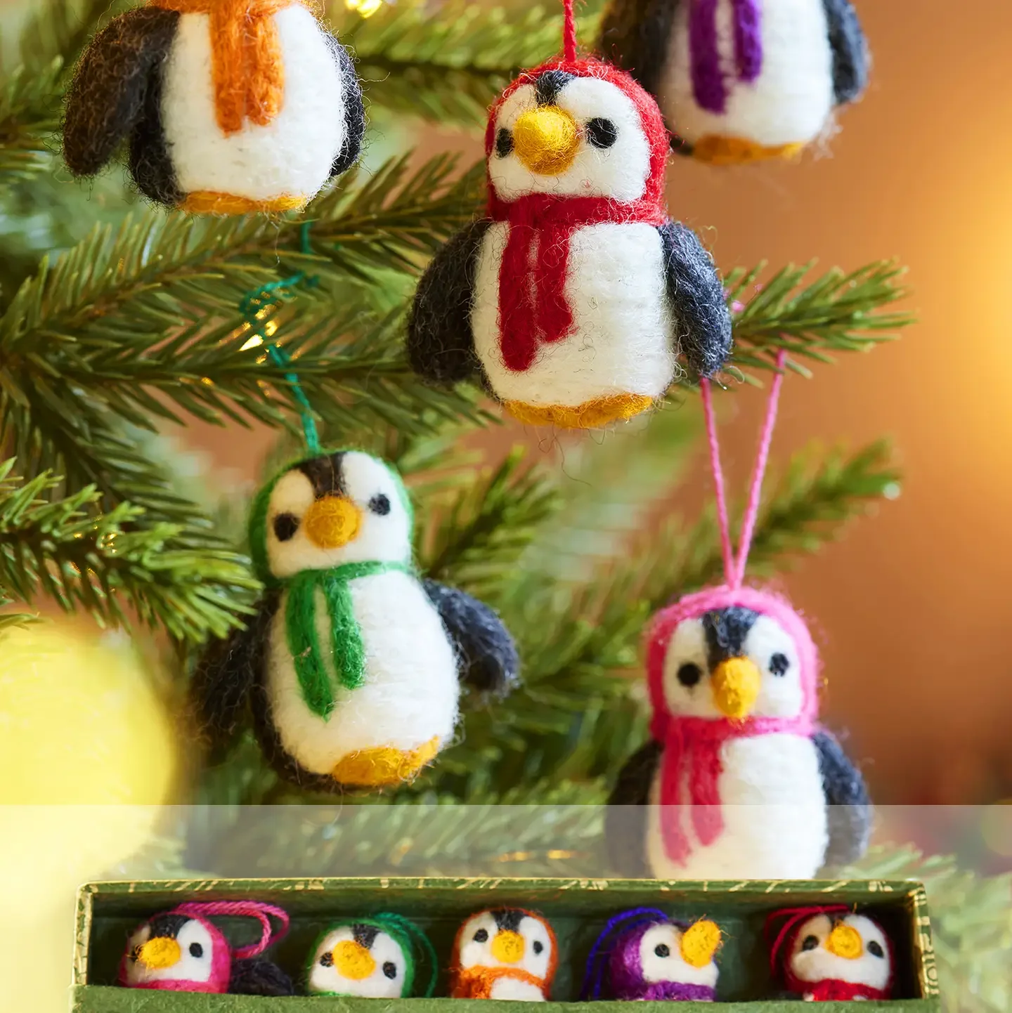 Set of 5 Hanging Felt Penguin Decorations