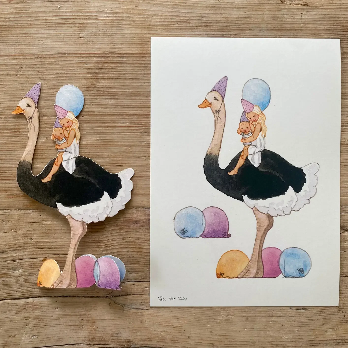 Cut out Hand painted Birthday Ostrich