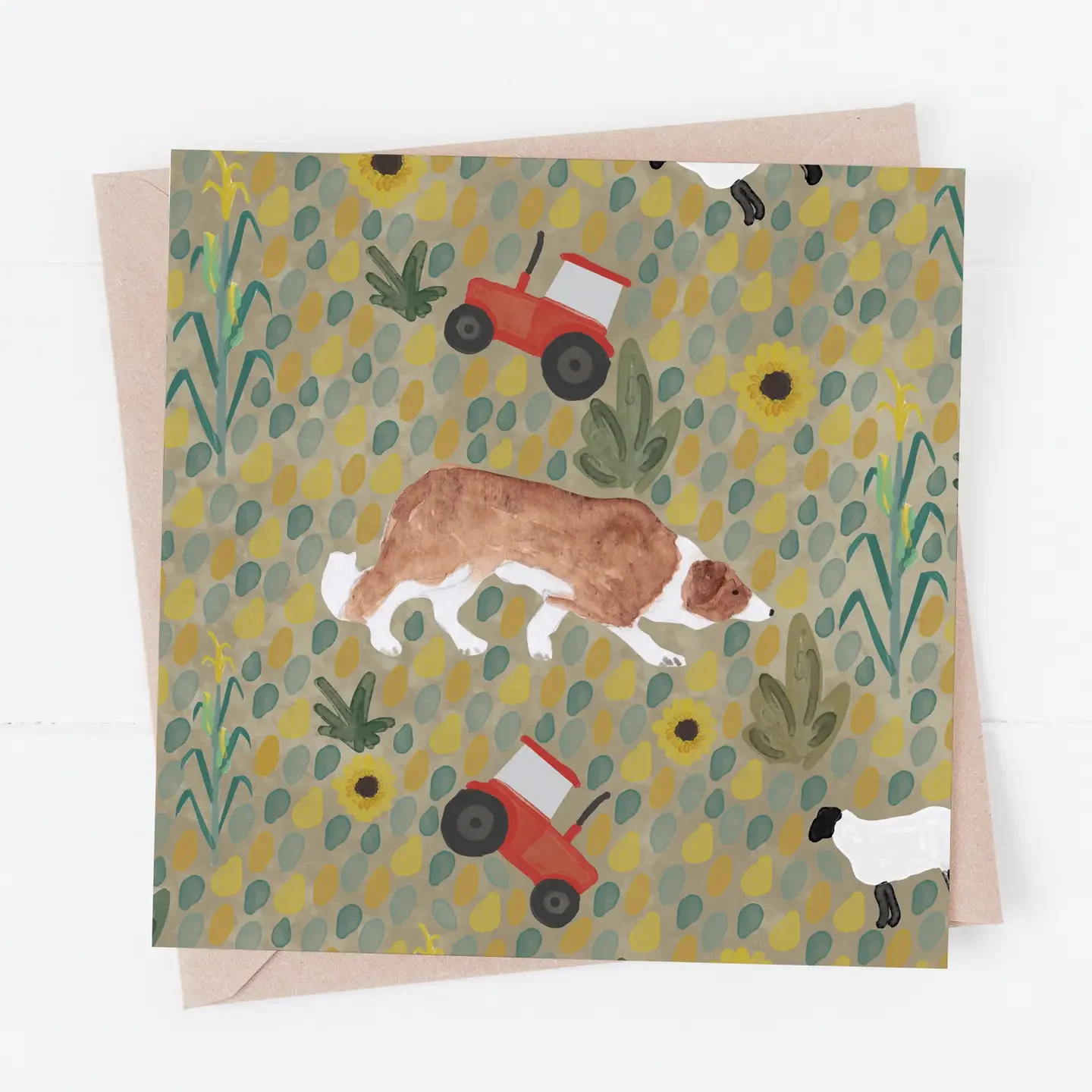 Brown and White Border Collie Greeting Card