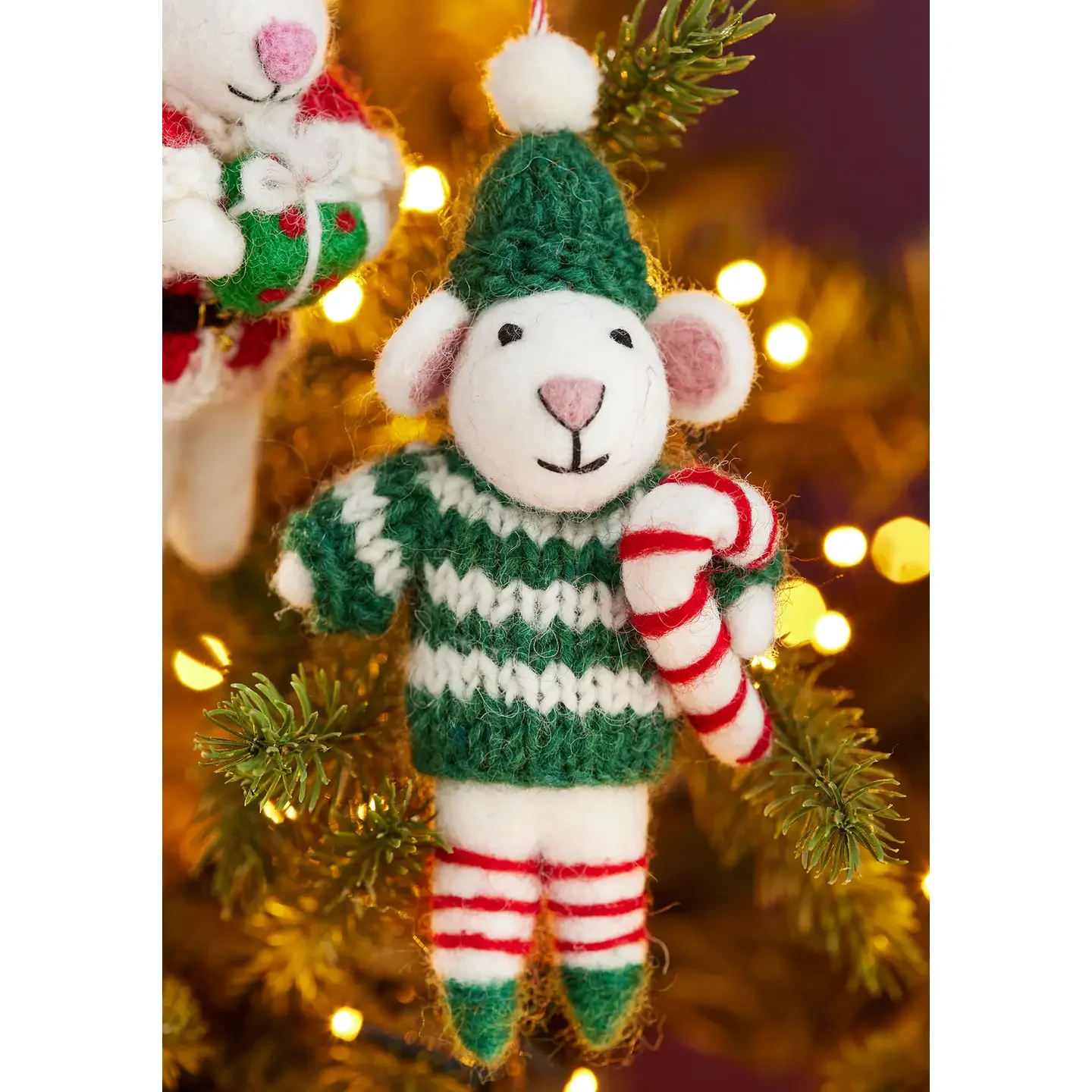 Handmade Felted Mouse decoration with Candy Cane