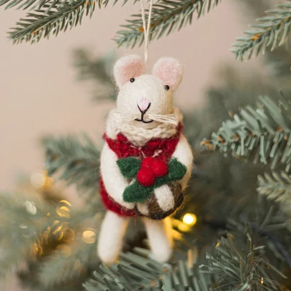 Handmade Felt Mouse With Christmas Pudding