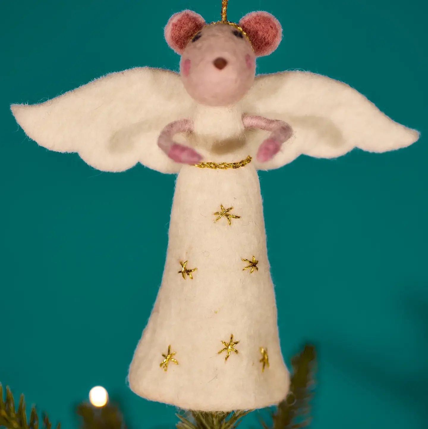Handcrafted Felt Mouse Angel Tree topper