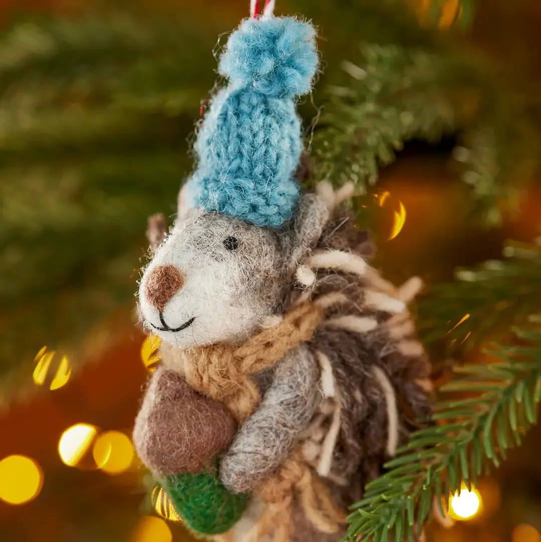 Felt Hedgehog with Acorn Ornament