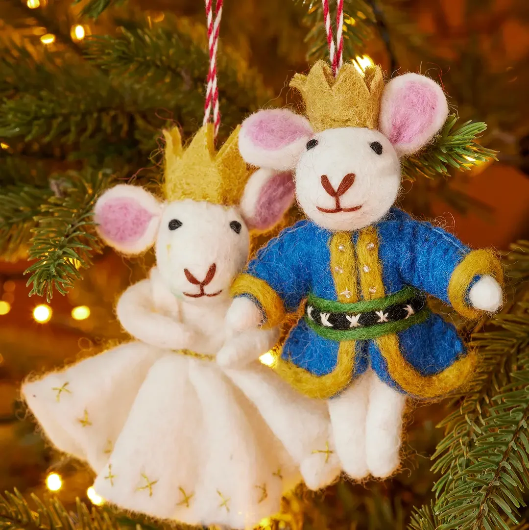 Festive Felt King & Queen Mice Decorations