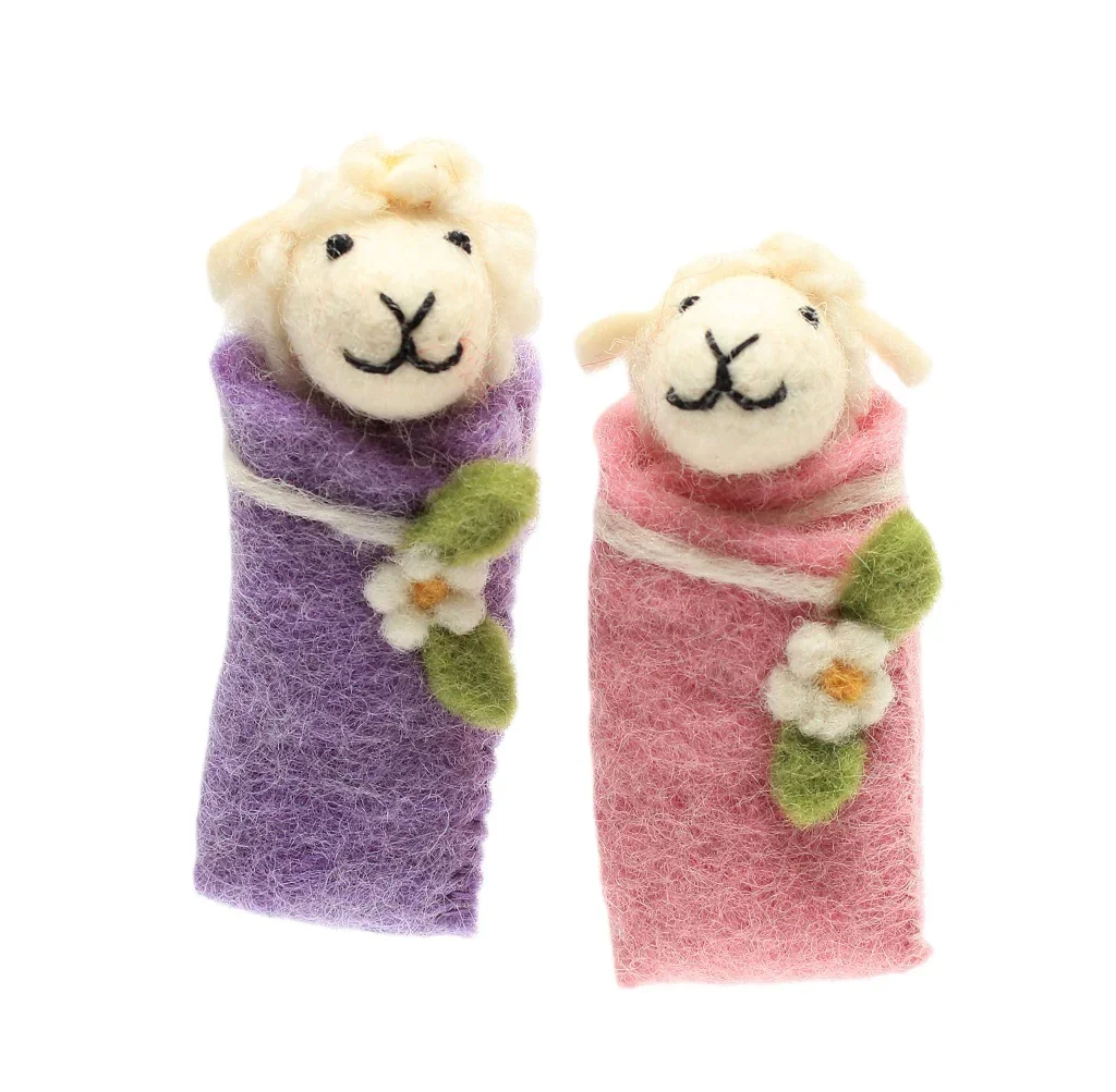 Cosy Swaddling Lambs – Handmade Fairtrade Felt Decoration