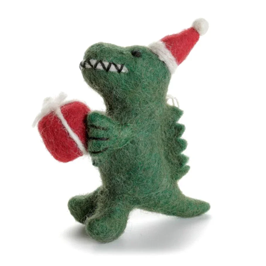 Festive Felted T-Rex Ornament