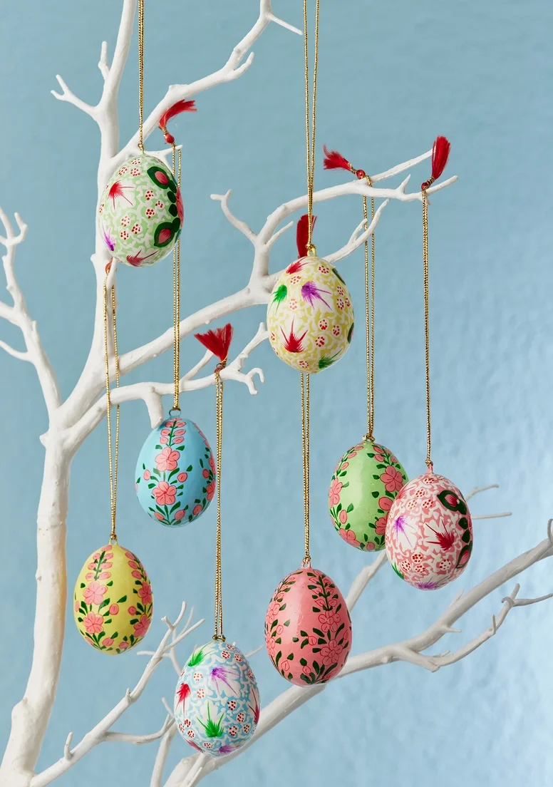 Hand-Painted Floral Egg Ornaments