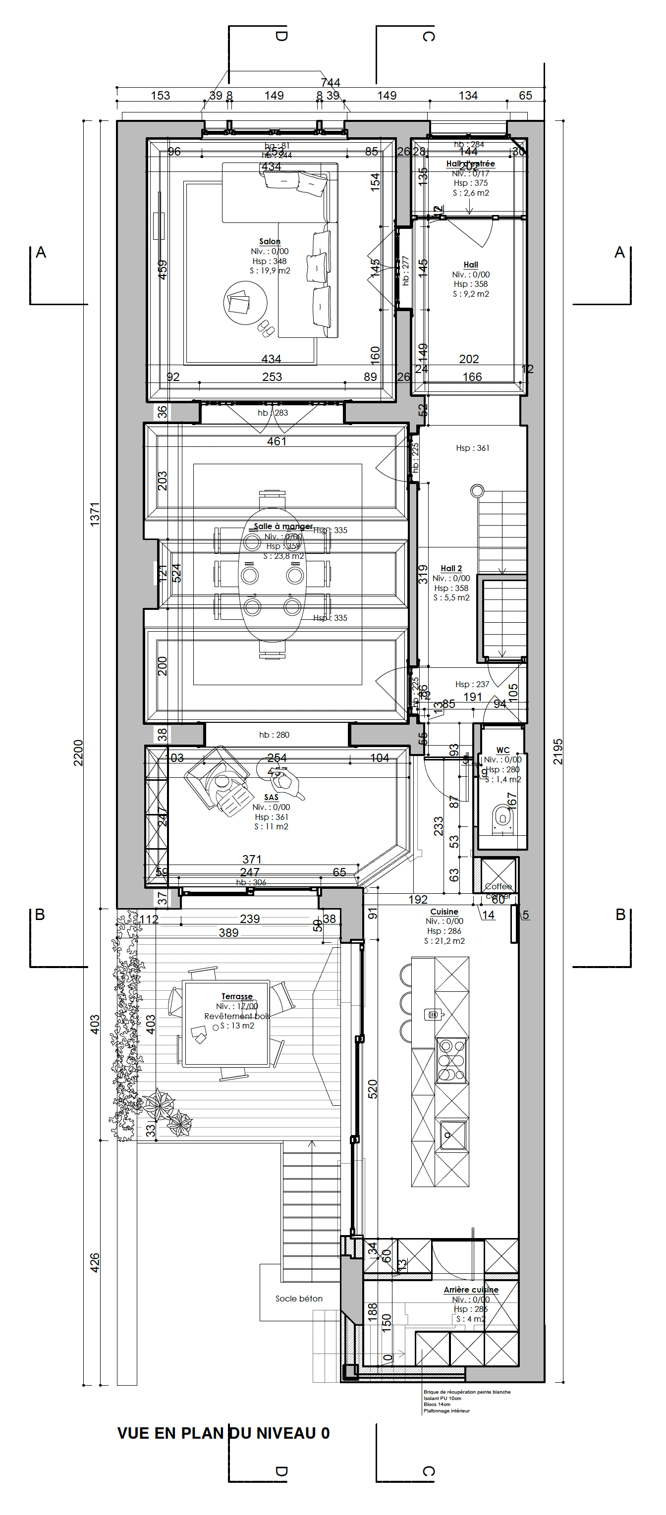 Rénovation complète d'une maison de maître à Cointe - Chantier finalisé.  

- Plan rez de chaussée - situation projetée.