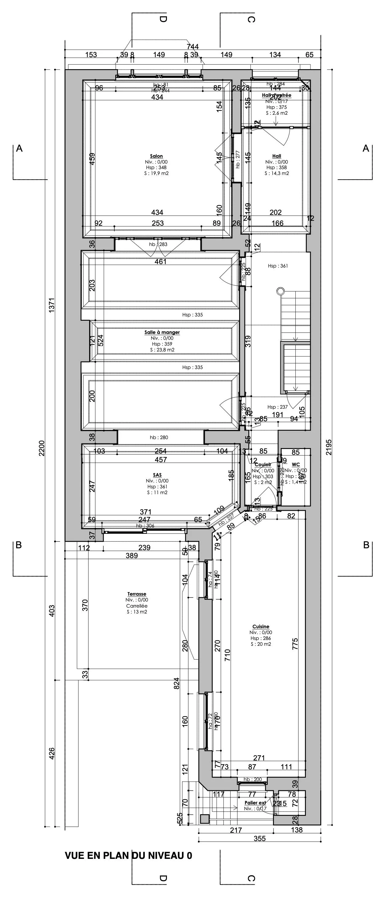 Rénovation complète d'une maison de maître à Cointe - Chantier en cours.
- Plan rez de chaussée - situation existante.