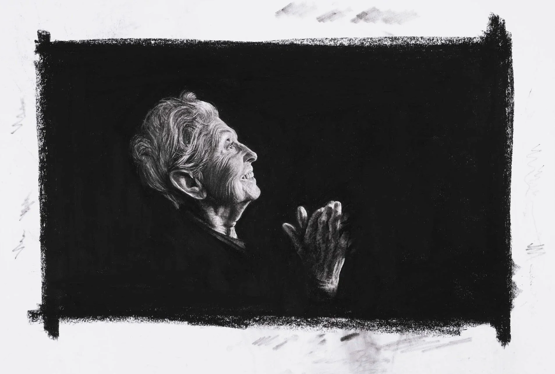Jean: Andrea Bocelli 
Charcoal on paper 
36x53cm 
Nina Mae Fowler, 2025