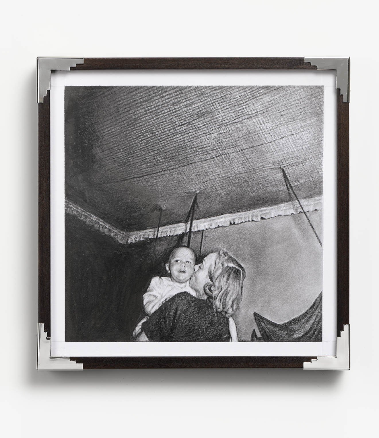 Your soul has been cuffed to my brain
Pencil on paper, hand-welded polished stainless steel corners,
33 x 33 cm
Nina Mae Fowler, 2022