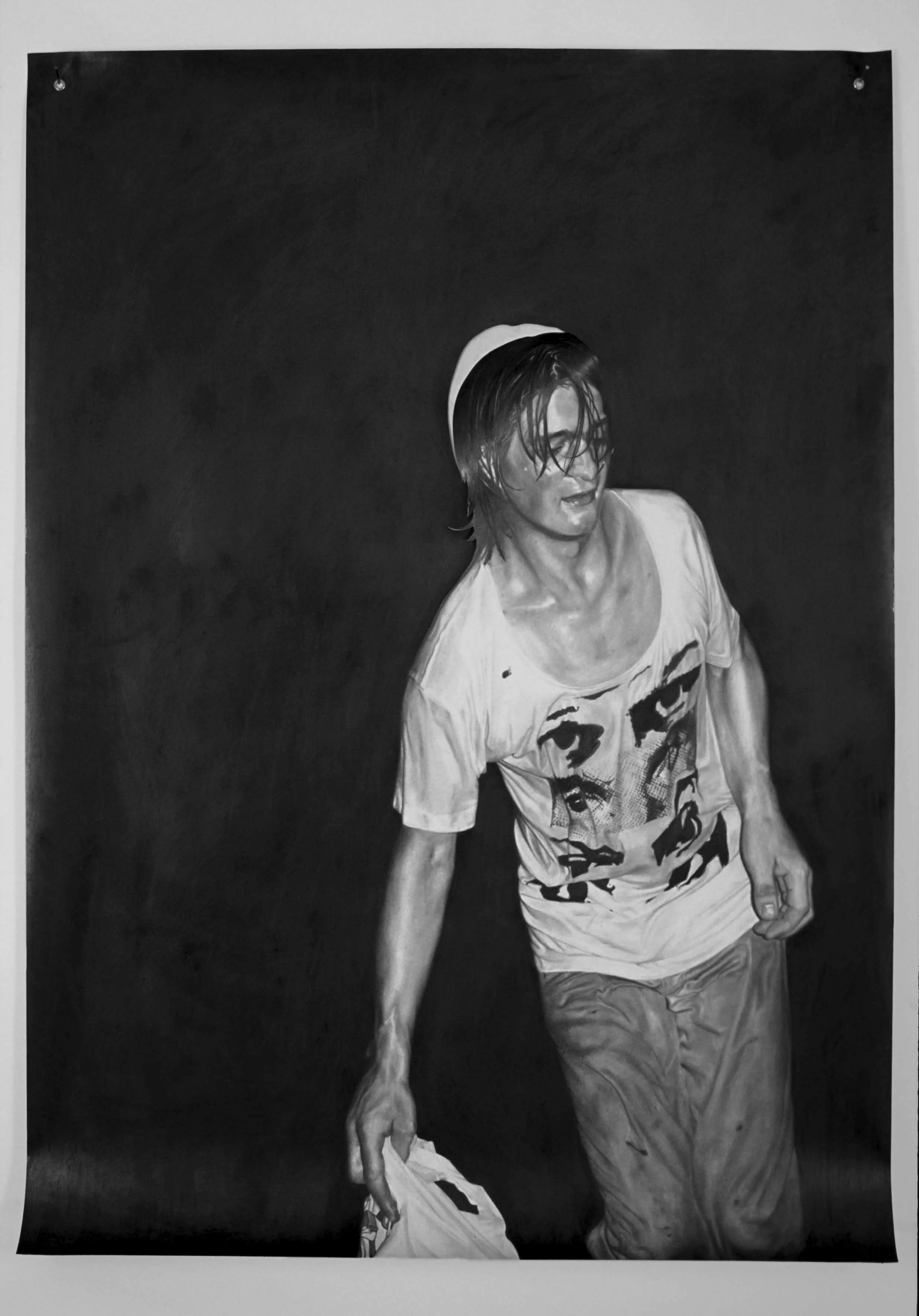 Sodge, 2006 
Pencil, graphite, eyelets, 180 x 90 cm 
Private collection