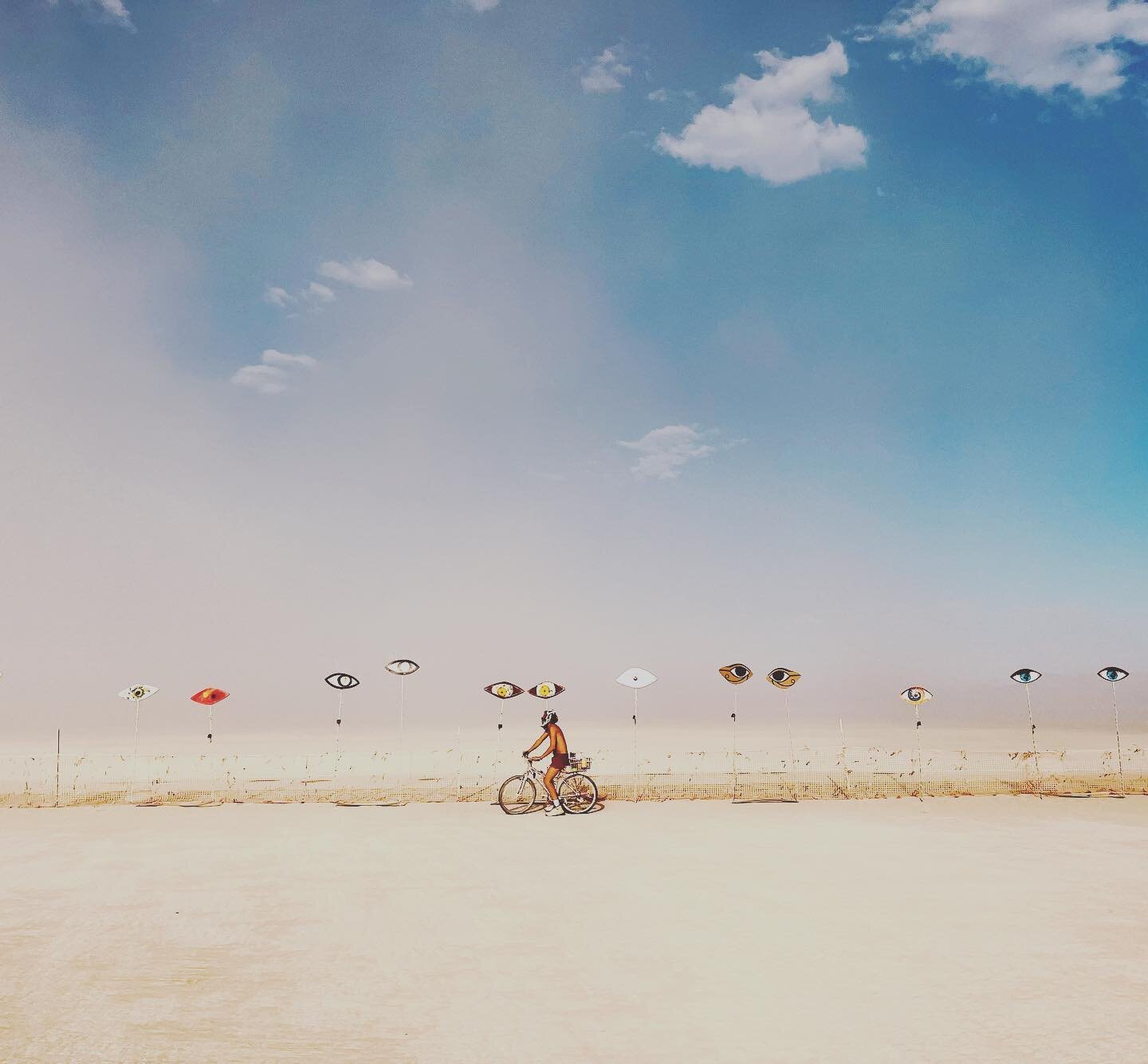 Cycled out into the desert for an adventure to the trash fence when a dust storm rolled in. First of all the city vanished and then we vanished and the whole world went white. I should add that I was the idiot in literally just swimsuit - but it did 