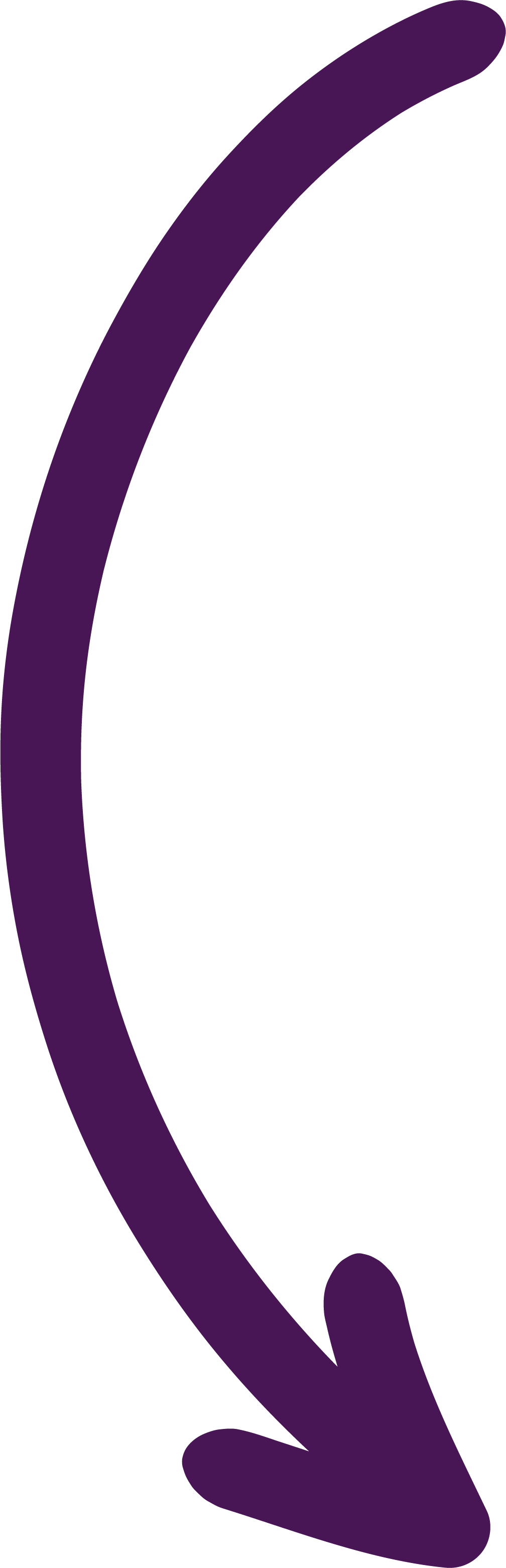 A large, curved, purple arrow pointing downward.