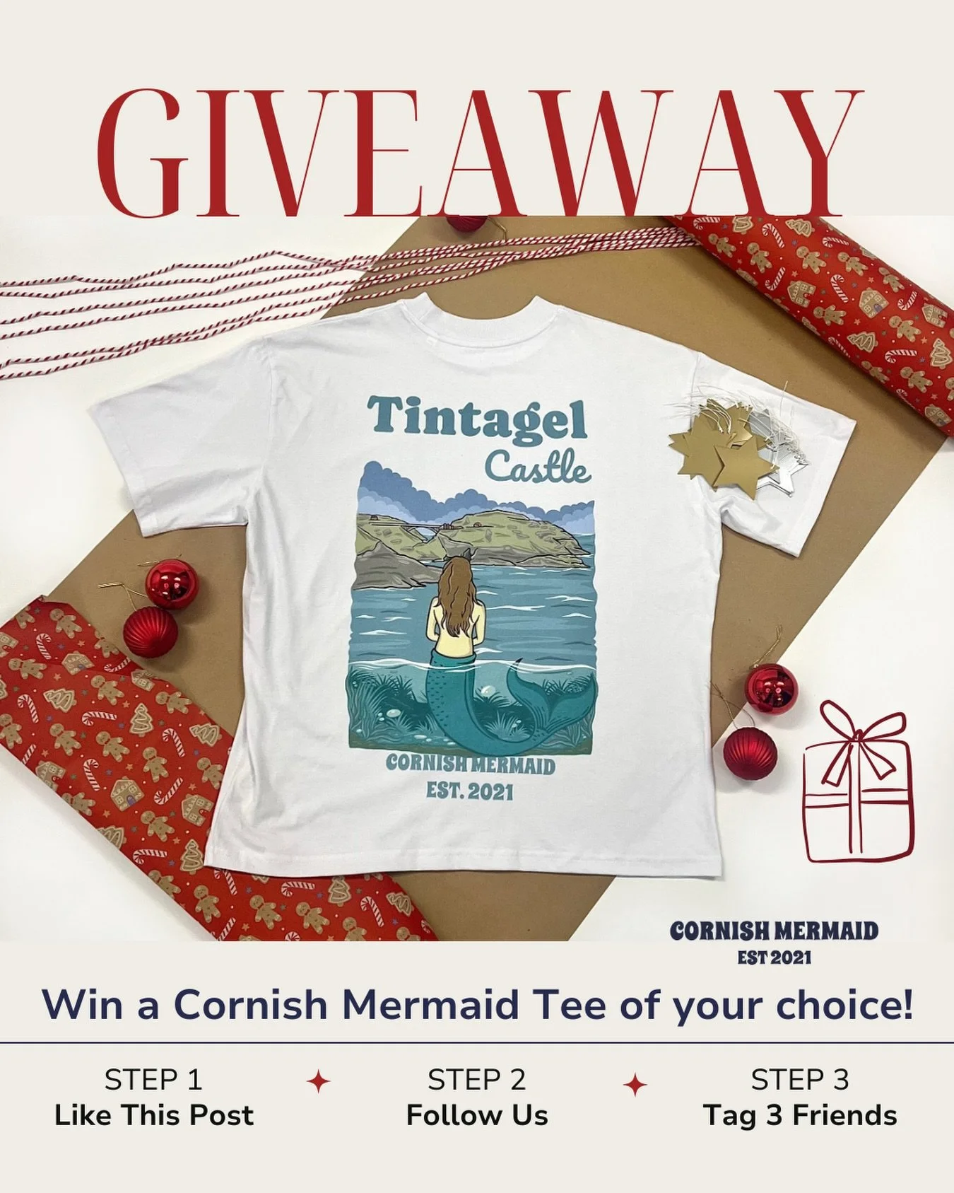 Win a Cornish Mermaid Tee of your choice! 

Christmas is just two weeks away, and we&rsquo;re celebrating with a festive giveaway! One lucky winner will receive any tee of their choice from our website! 🎁🧜🏽&zwj;♀️

How to enter: 
1️⃣ Like this pos