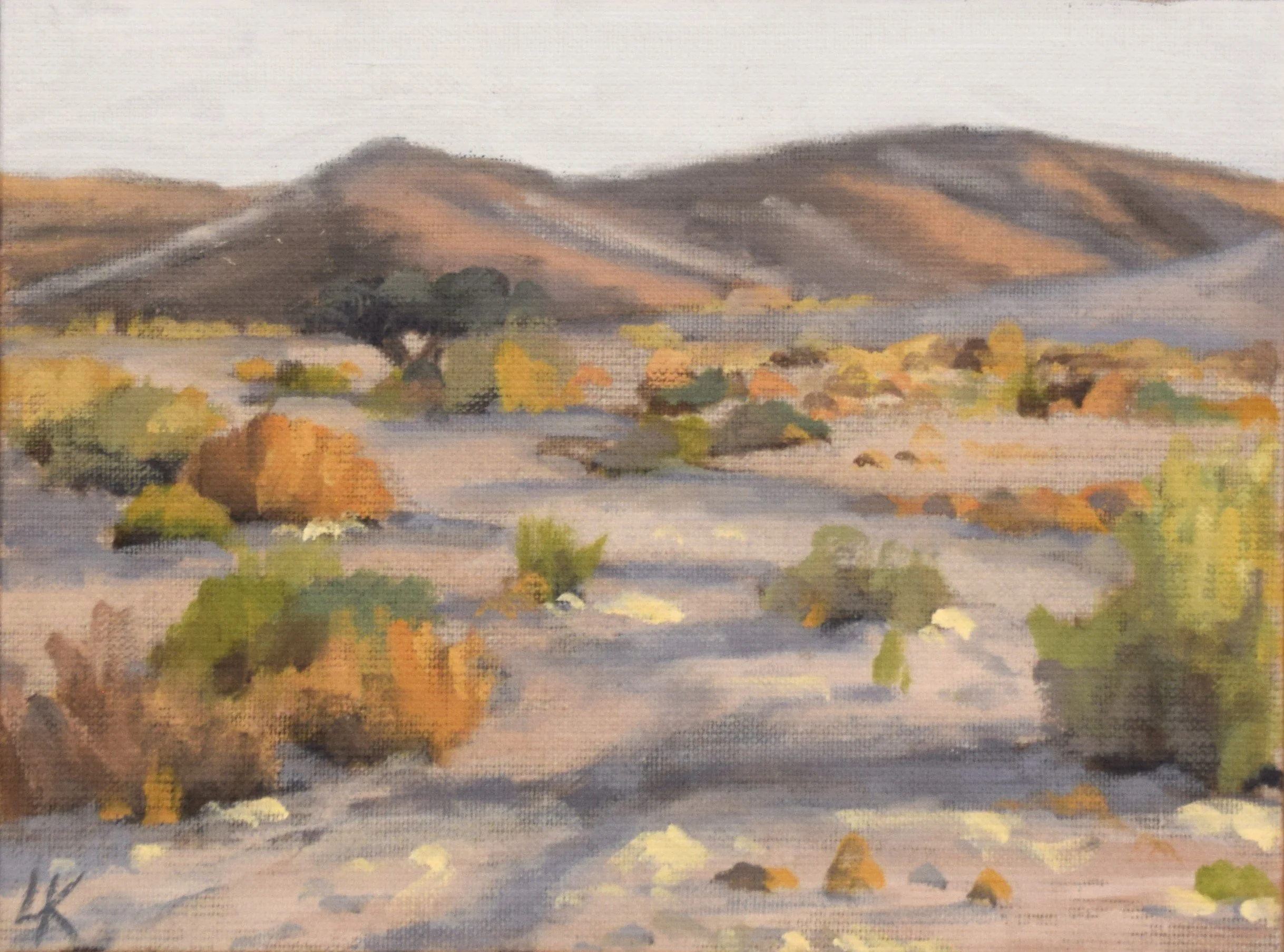 "Colorful bushes during sunset", pleinair. 2023. 18x24 cm, oil on linen panel. SOLD.