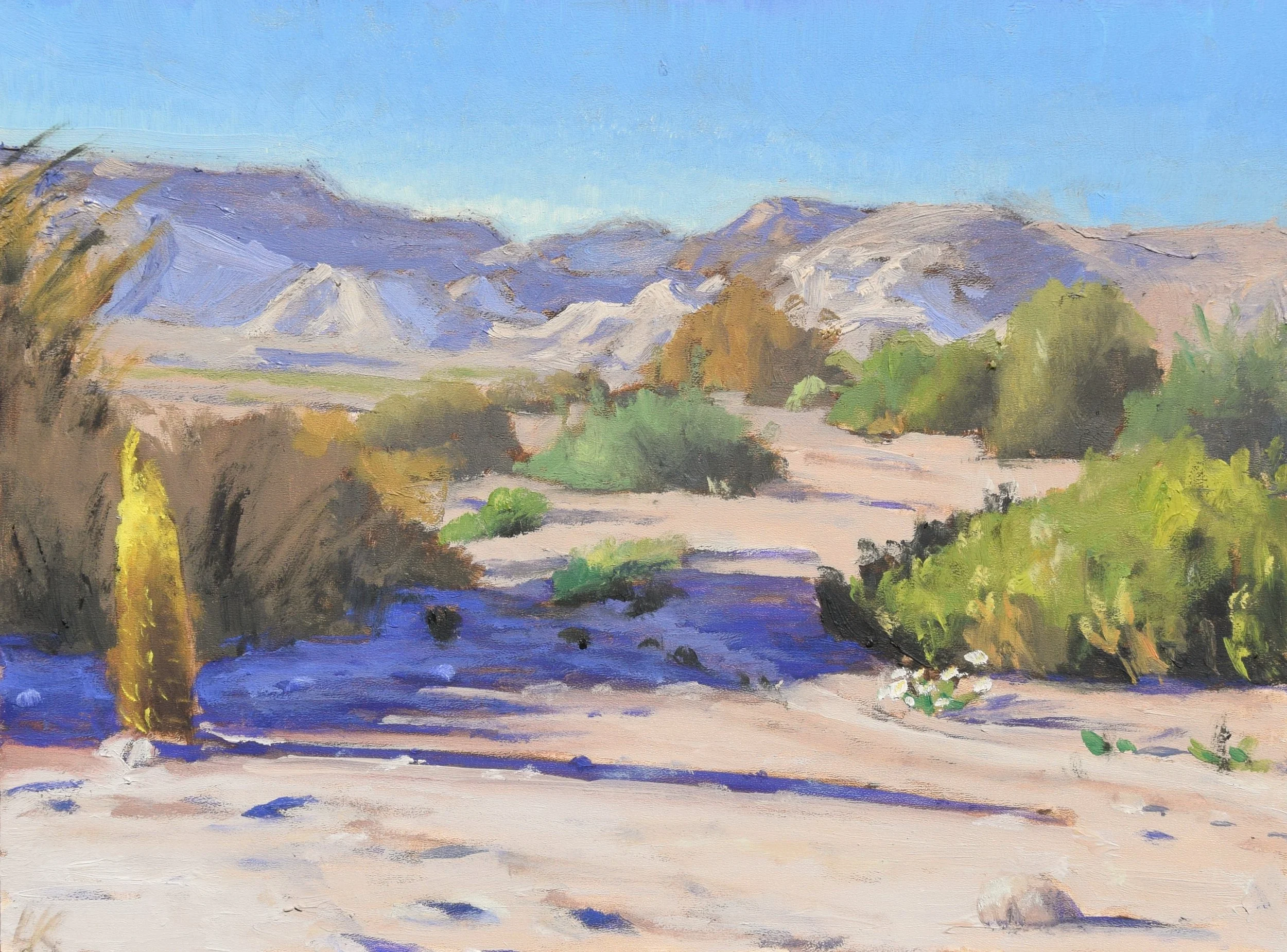 "Yahnuk in the Wadi with purple shadow", 2025. 18x24 cm, oil on panel.