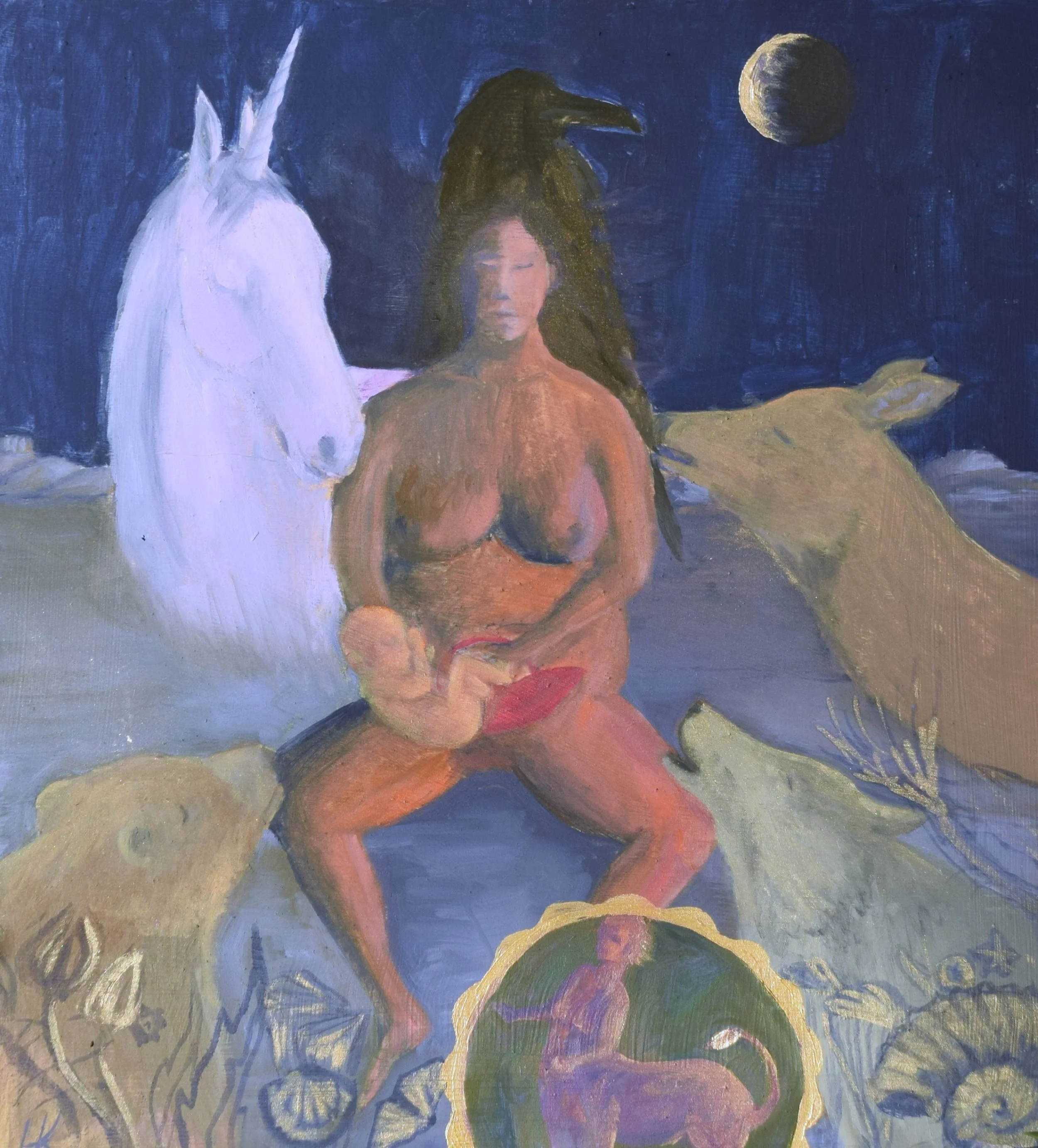 When I Became the Night, I Met you / Memories of the Sea of Tethys. 43x39 cm, oil on wood. 2026.