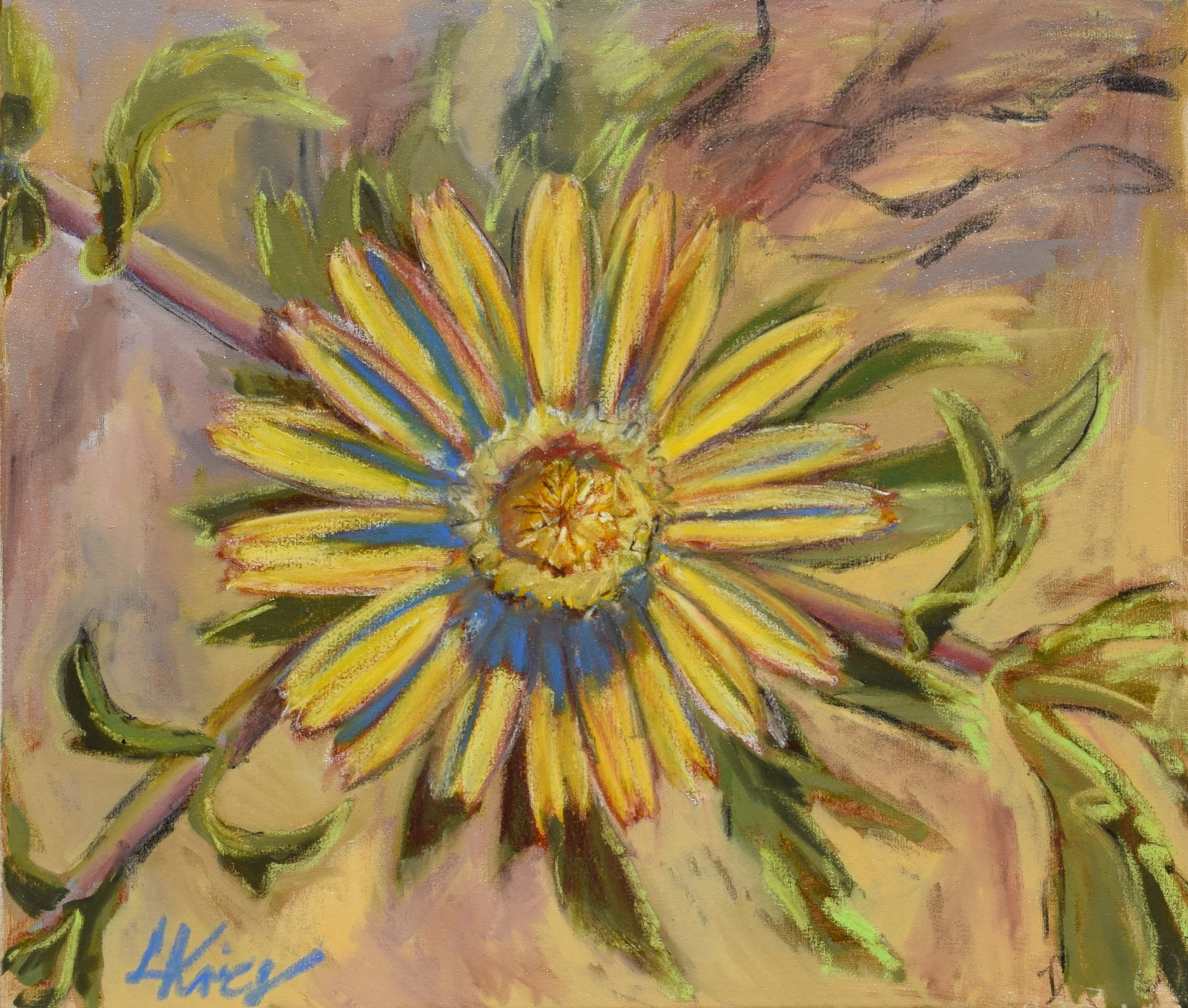 "Asteriscus graveolens," 2023. Oil and oil pastels on stretched canvas. 60x70 cm.