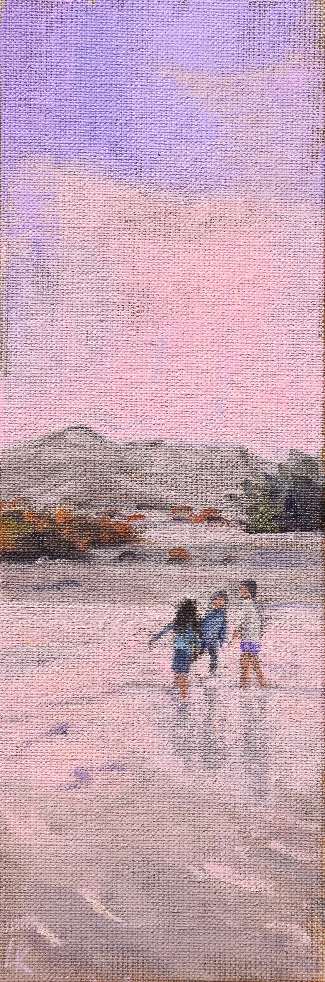 "Three friends in the flooded Wadi". 2025. 10x30 cm, oil on linen panel.
