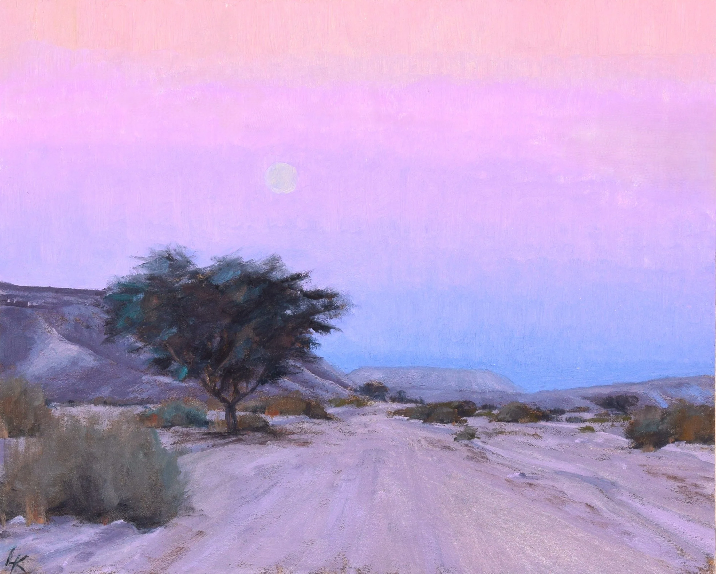 Acacia tree with pink sky, study ii. 2025. 24x30 cm, oil on gesso panel. SOLD