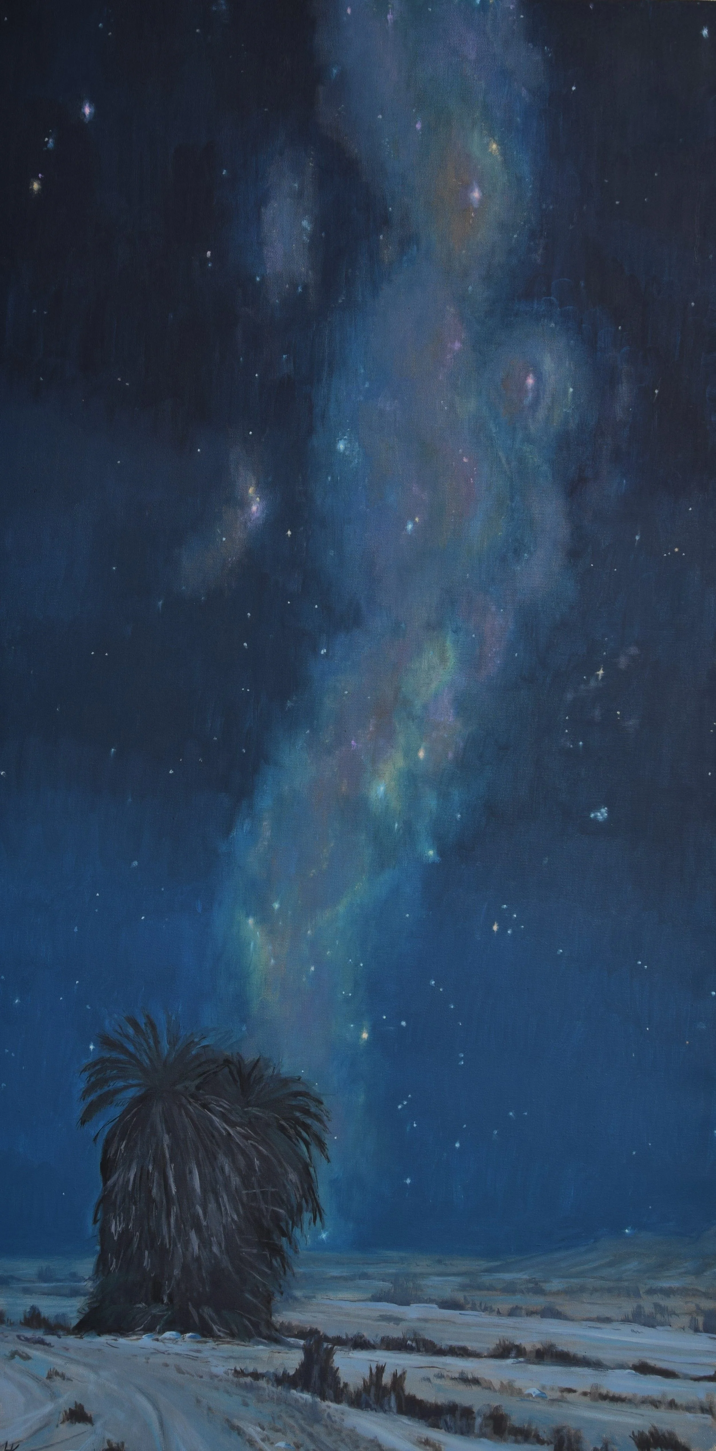 Quuen of Palms with Milky Way. 120x60 cm, oil on canvas. 2026.