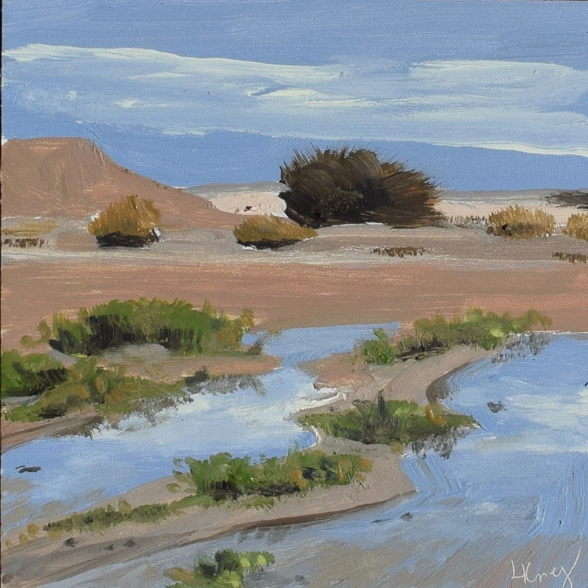 "Flood Wadi Ashosh 2", 2023. Oil on gesso panel. 15x15cm. SOLD.