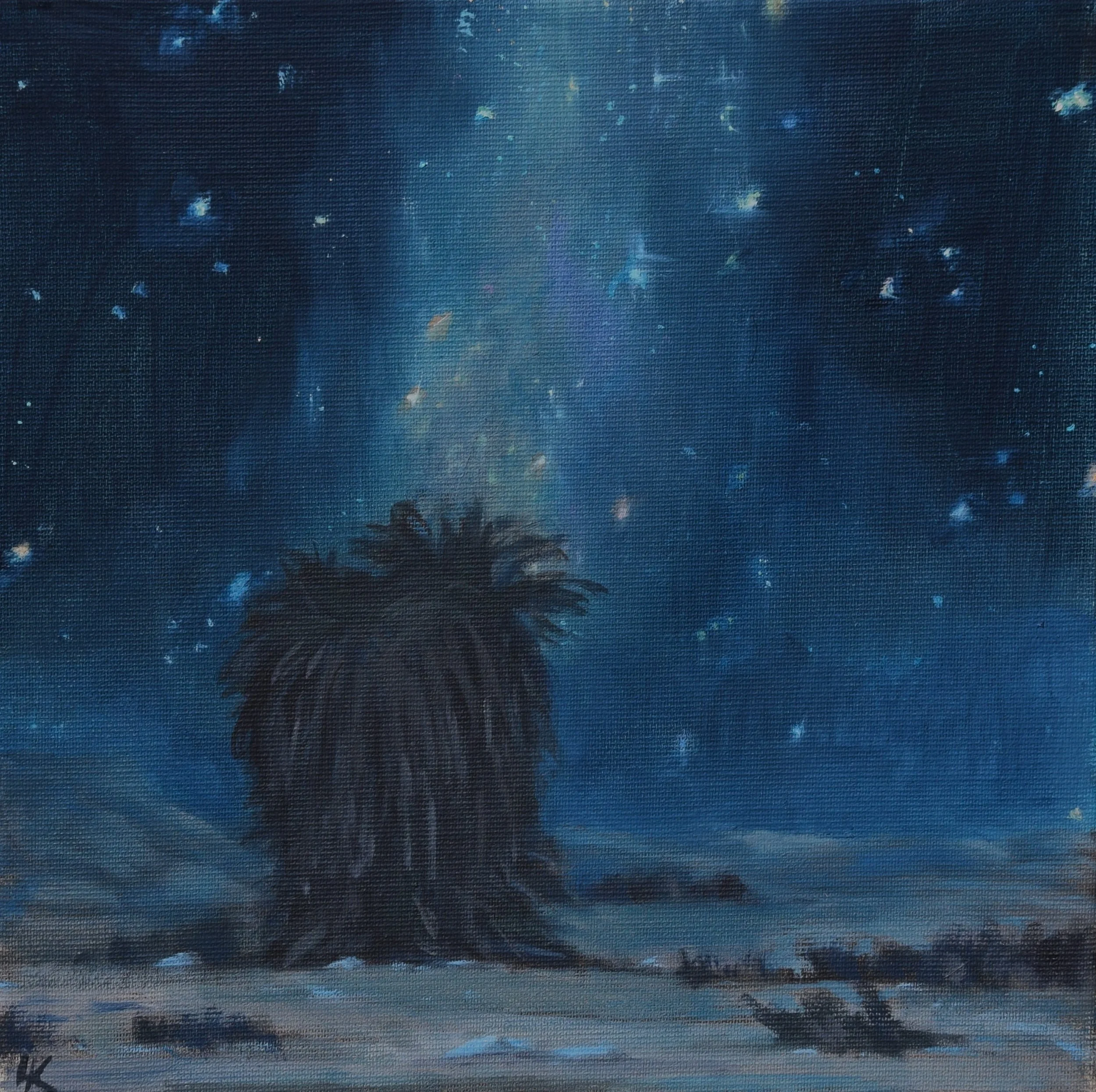 Orion watches over Us, Always. 25x25 cm, oil on canvas. 2026.