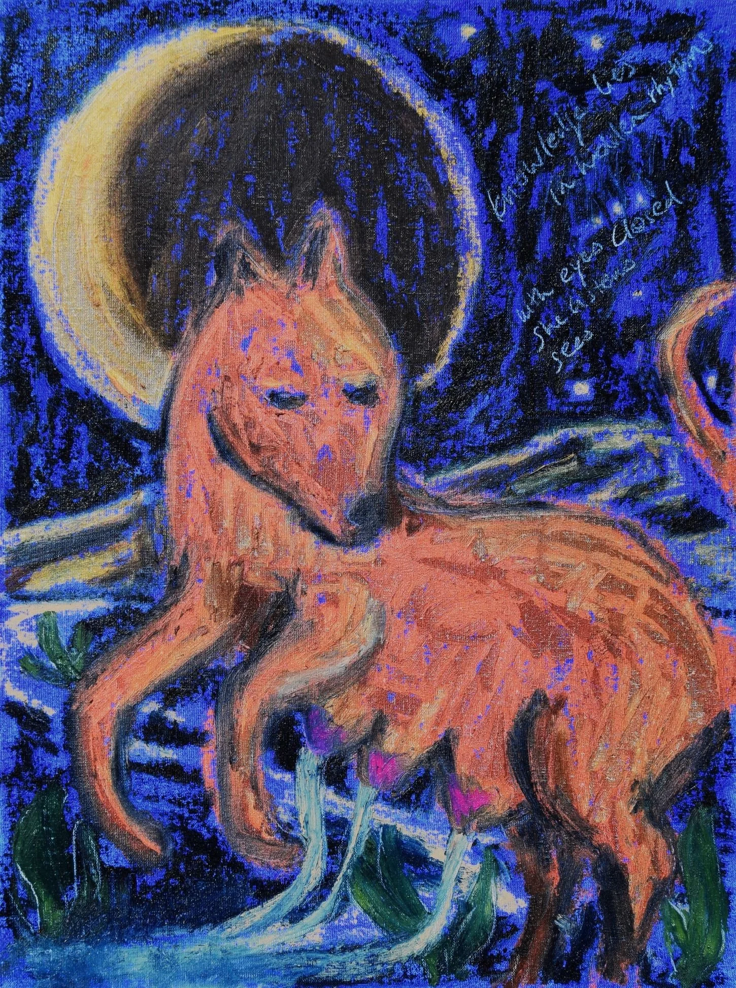 The Nourisher Series II - The Lactating Dog. 30x40 cm, oil sticks on canvas panel. 2026.