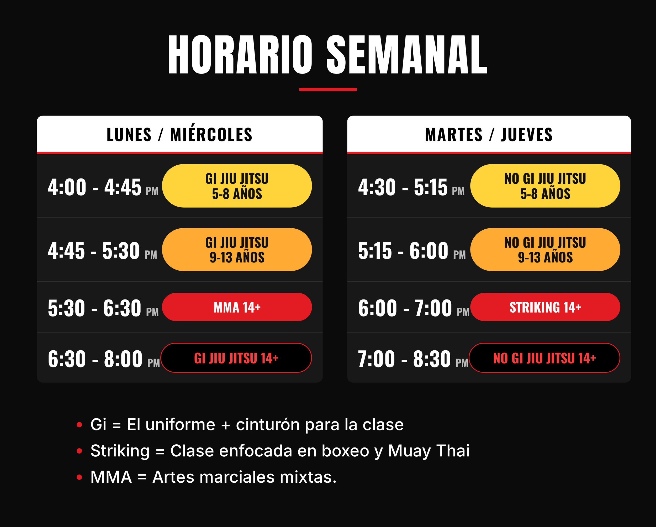 Horario semanal