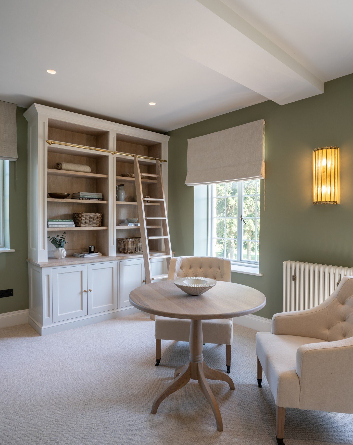 One of our favourite rooms we designed at our manor house project was this library. We created a timeless space to be a balance between work and home life. Beautifully crafted joinery is one of our specialities to design and produce; here we balance 